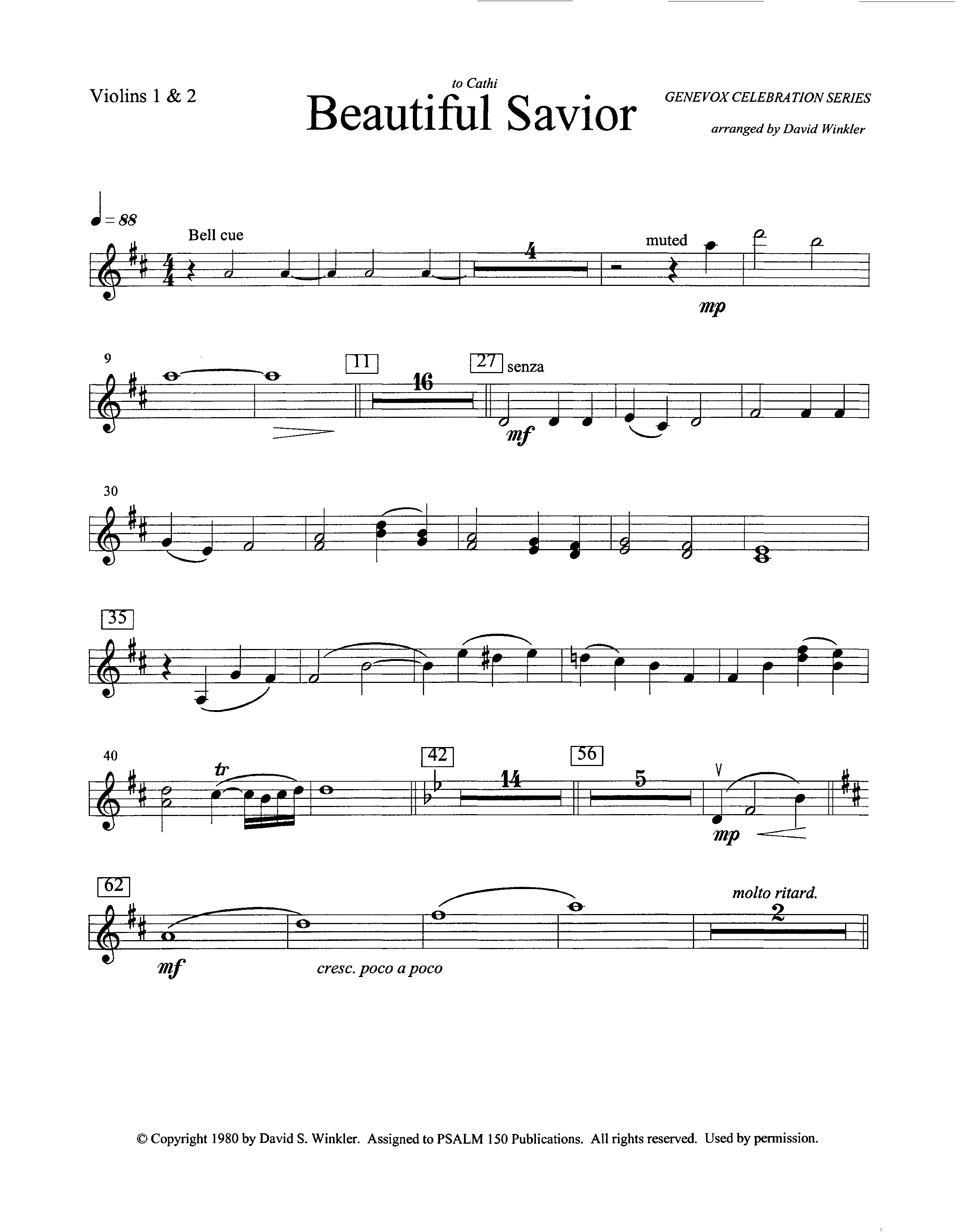 Beautiful Savior (Instrumental) Violin 1/2 (Lifeway Worship / Arr. David Winkler)