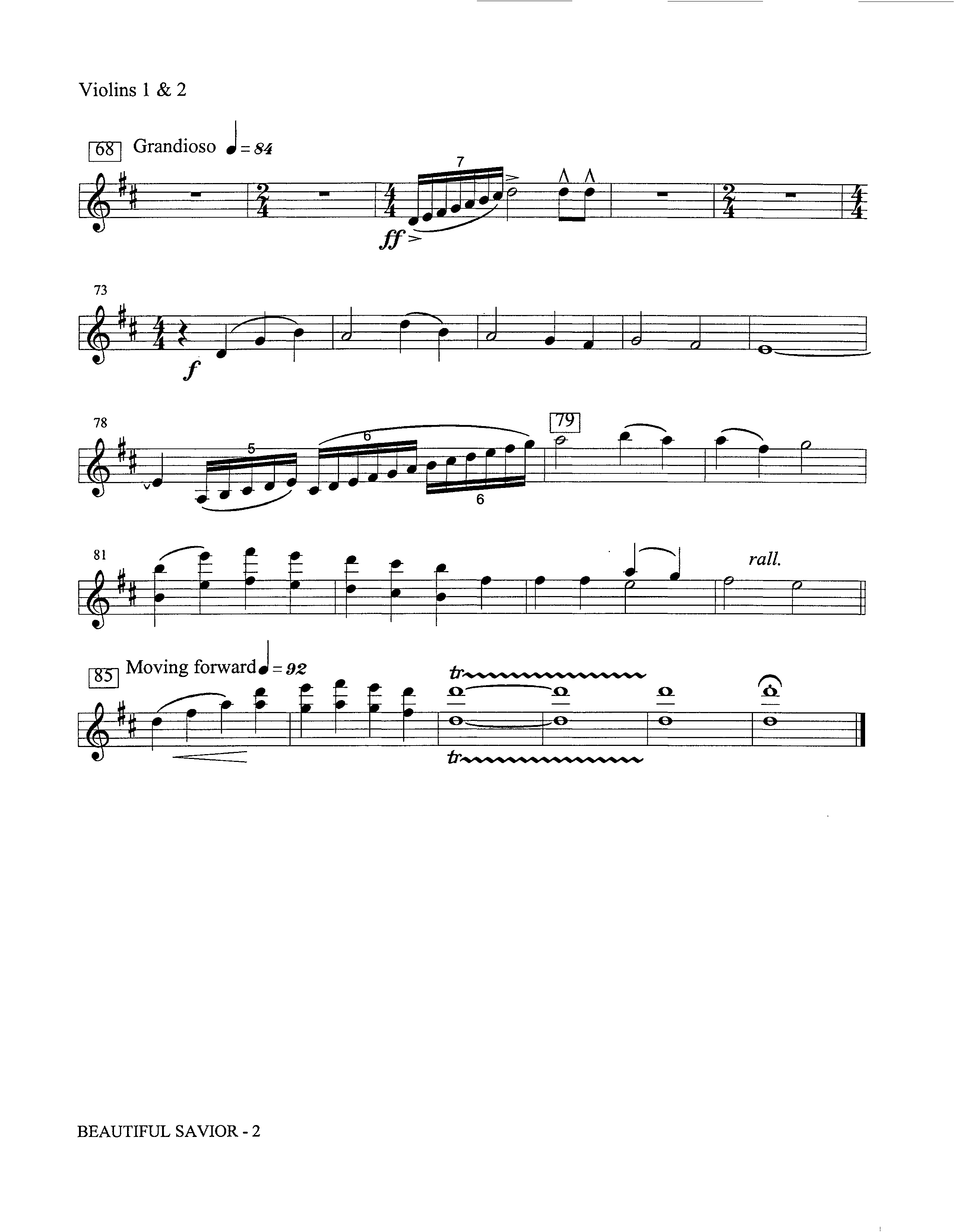 Beautiful Savior (Instrumental) Violin 1/2 (Lifeway Worship / Arr. David Winkler)
