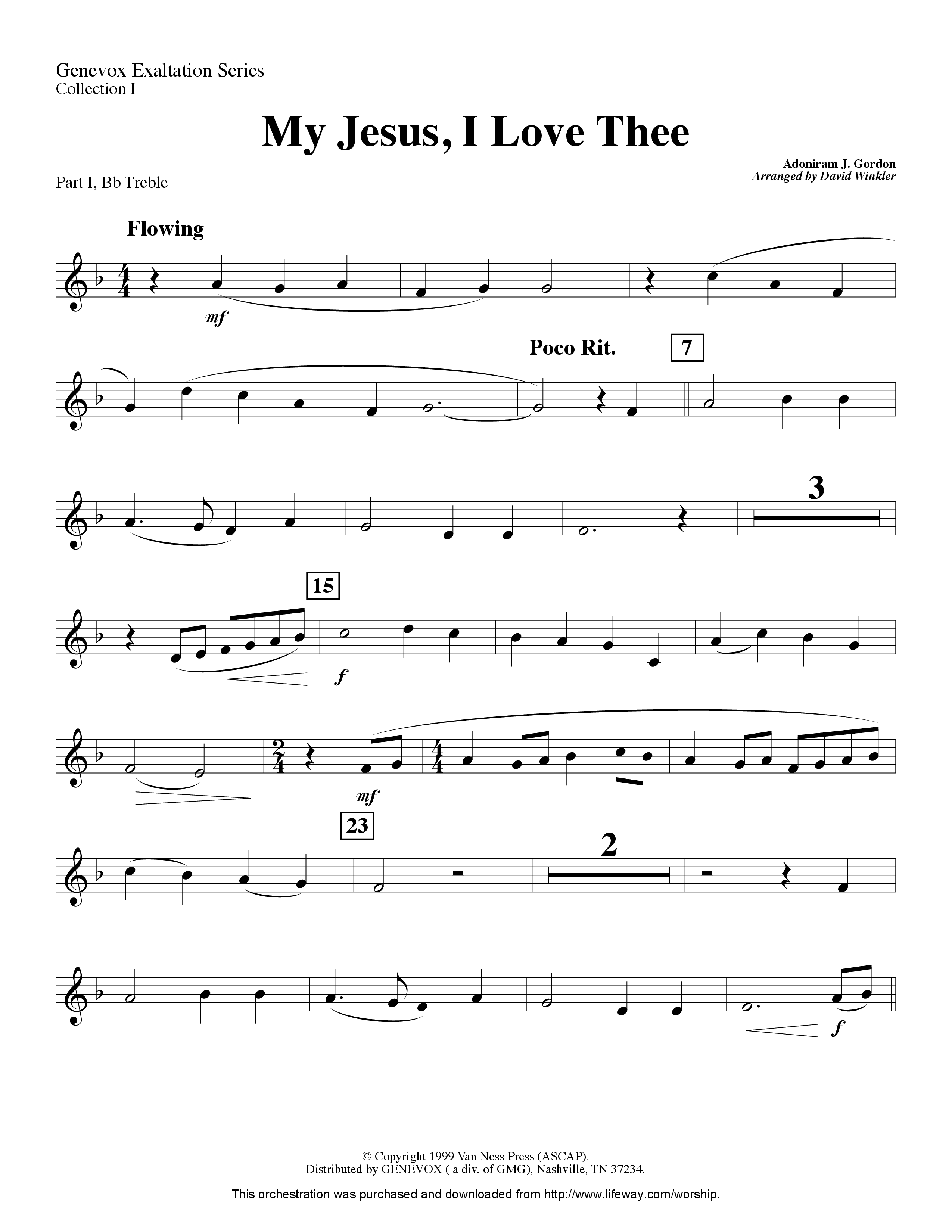My Jesus I Love Thee (Instrumental) Part 1: Bb, C, Eb Treble (Lifeway Worship / Arr. David Winkler)
