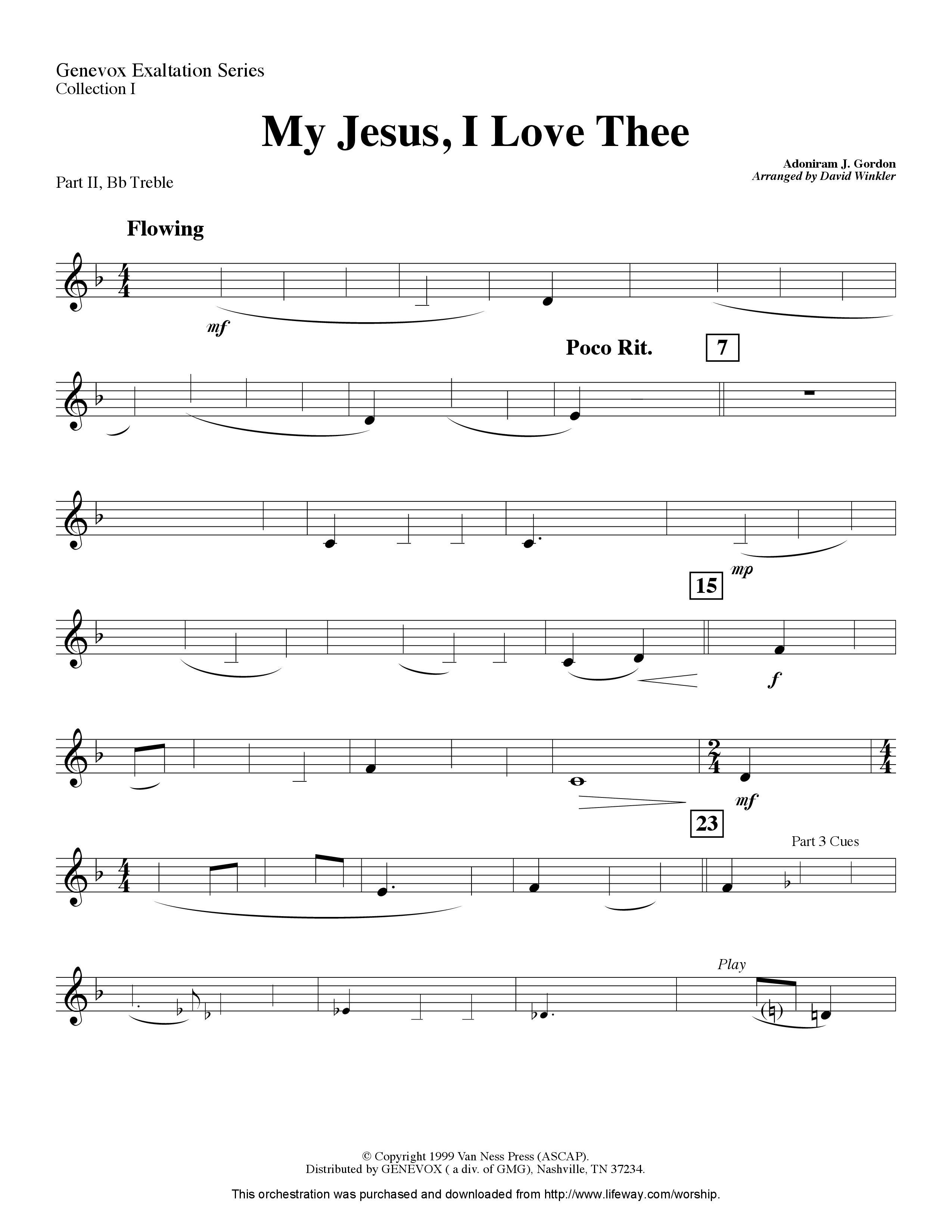 My Jesus I Love Thee (Instrumental) Part 2: Bb, C, Eb, F Treble (Lifeway Worship / Arr. David Winkler)