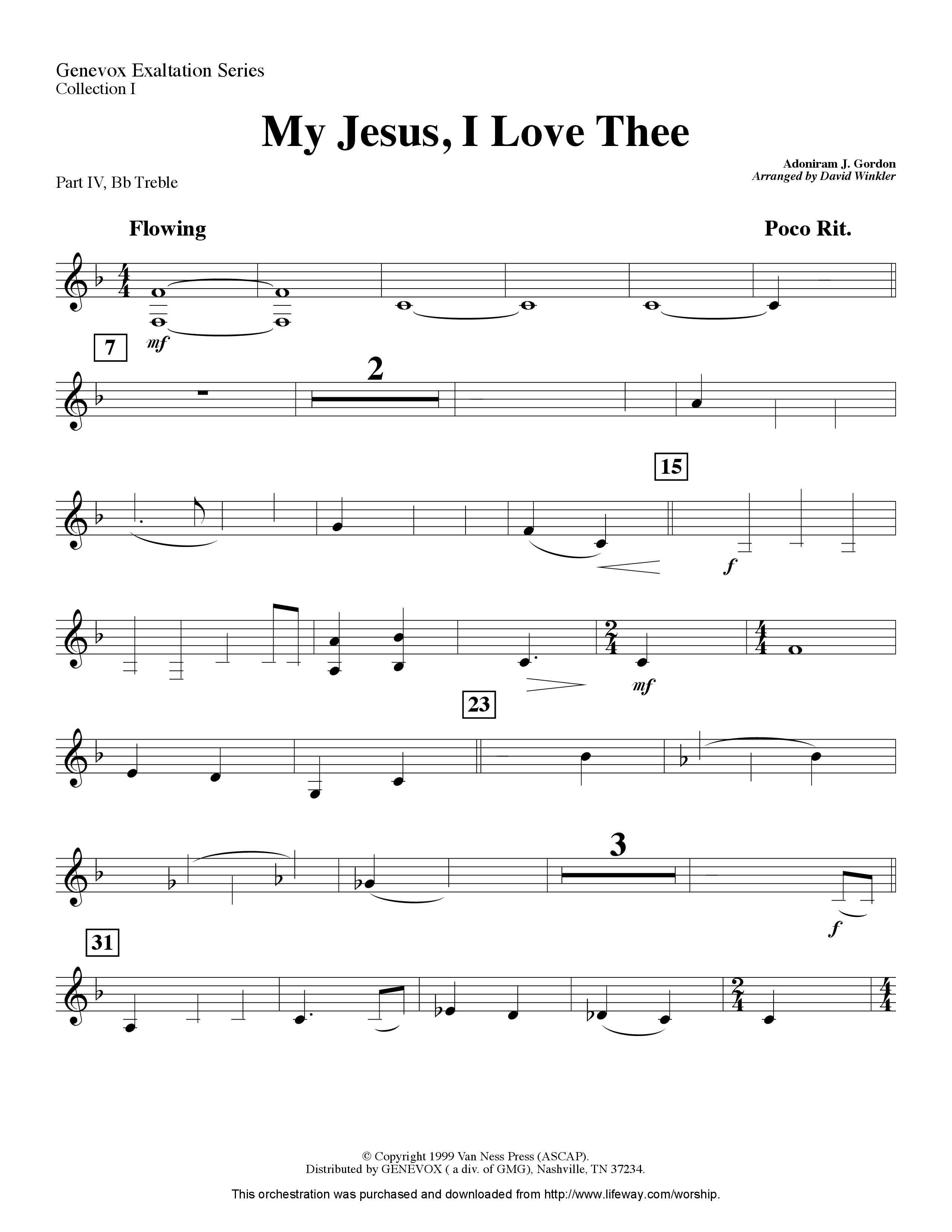 My Jesus I Love Thee (Instrumental) Part 4: Bb, Eb Treble, C Bass (Lifeway Worship / Arr. David Winkler)