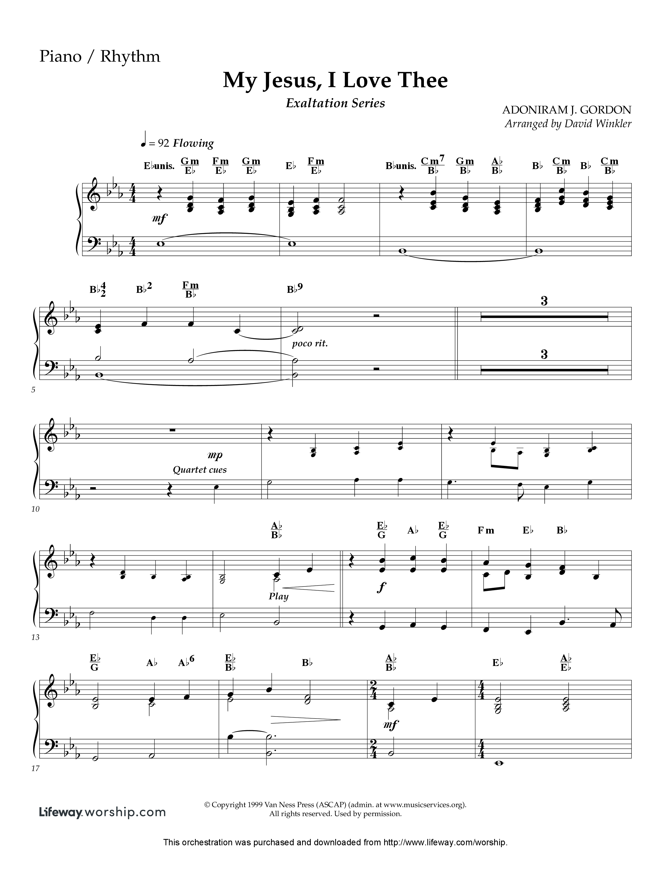 My Jesus I Love Thee (Instrumental) Piano Sheet (Lifeway Worship / Arr. David Winkler)