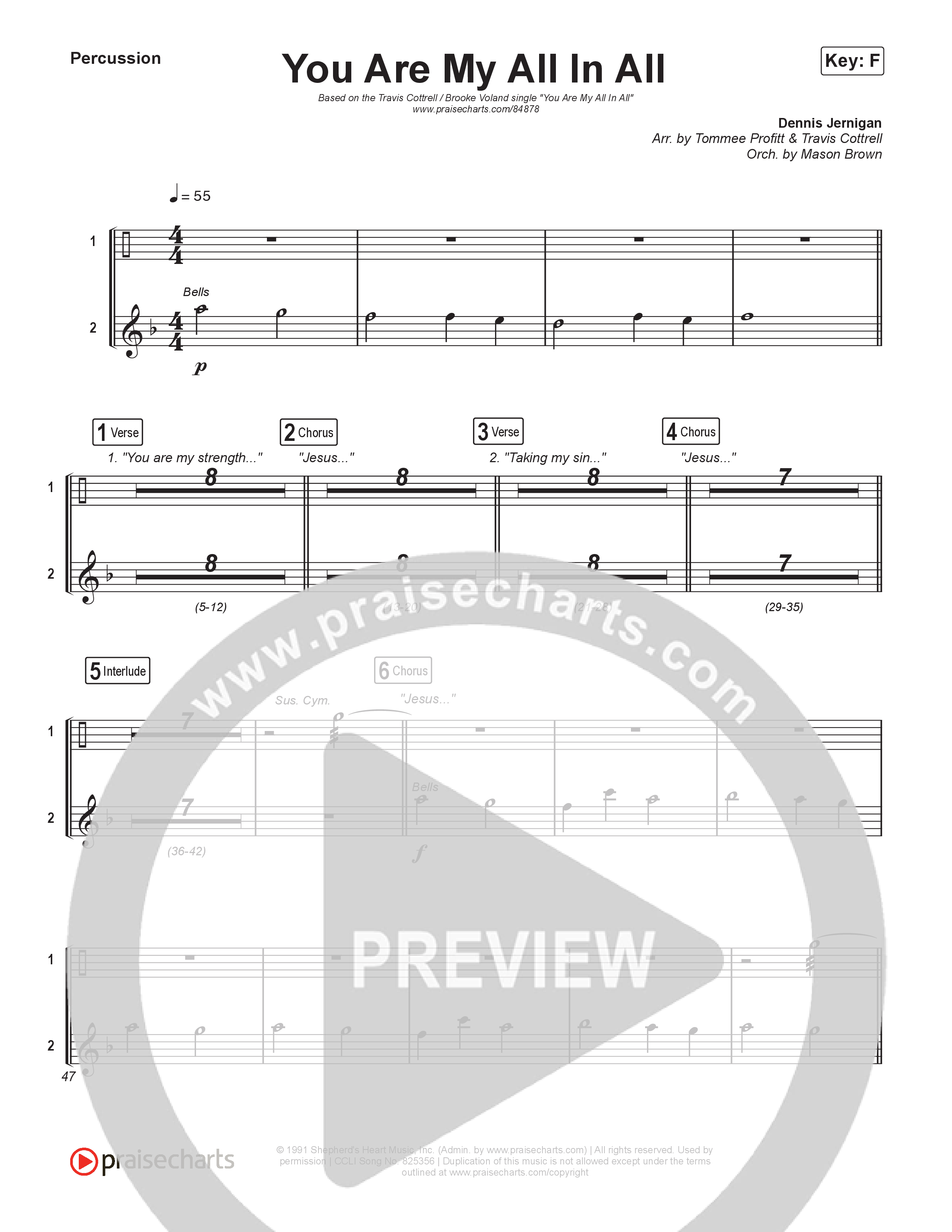 You Are My All In All (Choral/SATB) Percussion (Travis Cottrell / Brooke Voland / Arr. Tommee Profitt / Orch. Mason Brown)