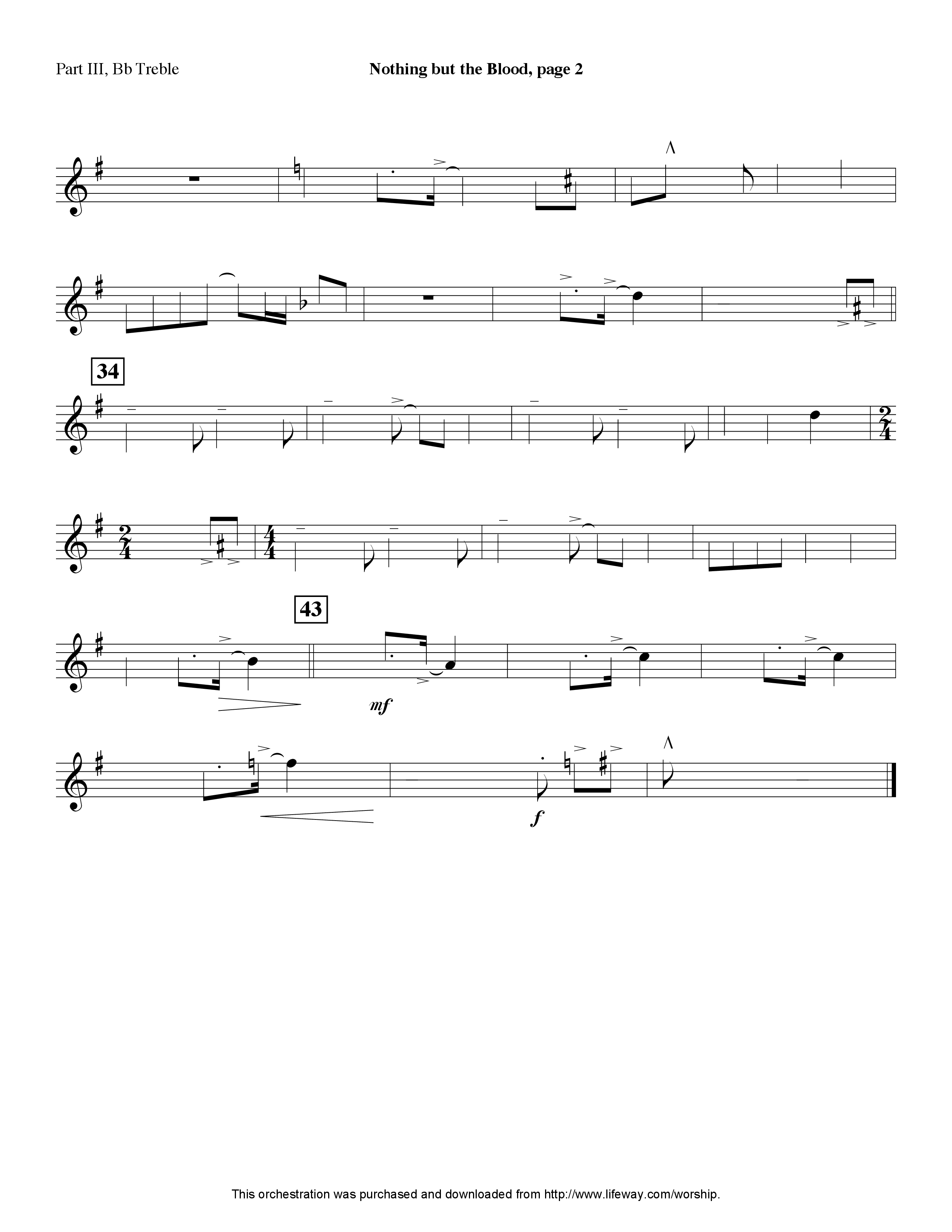 Nothing But The Blood (Instrumental) Part 3: Bb, F Treble; Bass, Viola (Lifeway Worship / Arr. Tom Payne)