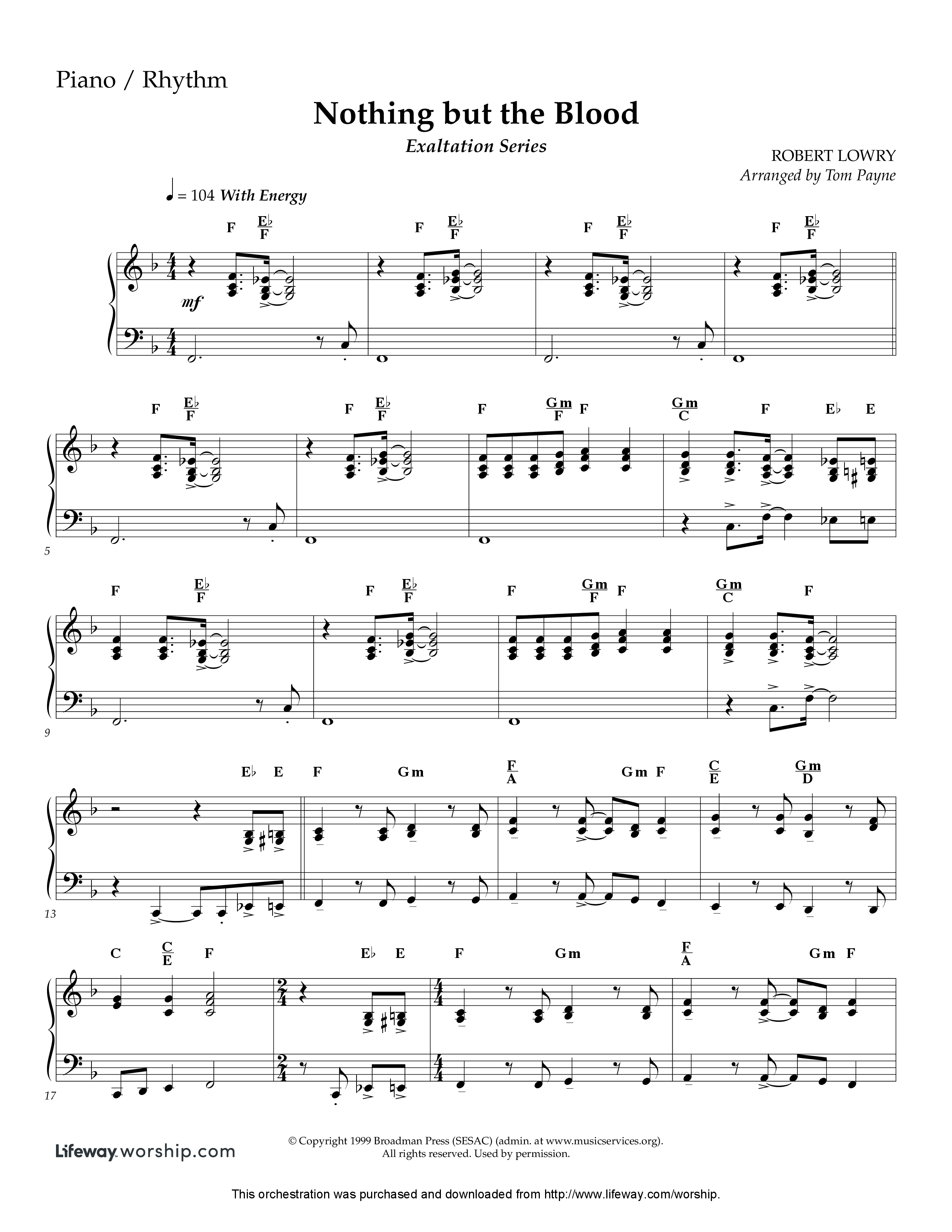 Nothing But The Blood (Instrumental) Piano Sheet (Lifeway Worship / Arr. Tom Payne)
