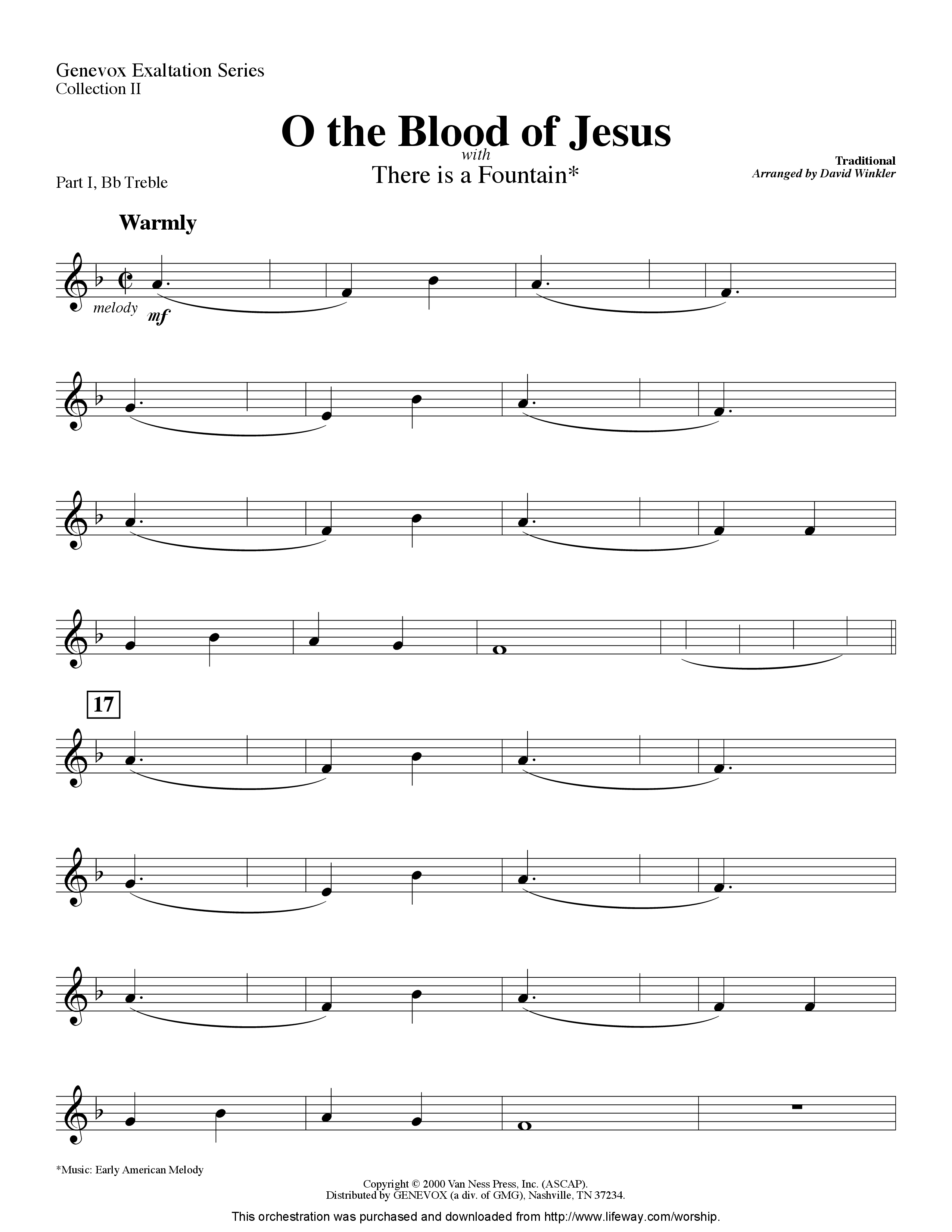 O The Blood Of Jesus (with There Is A Fountain) (Instrumental) Part 1: Bb, C, Eb Treble (Lifeway Worship / Arr. David Winkler)