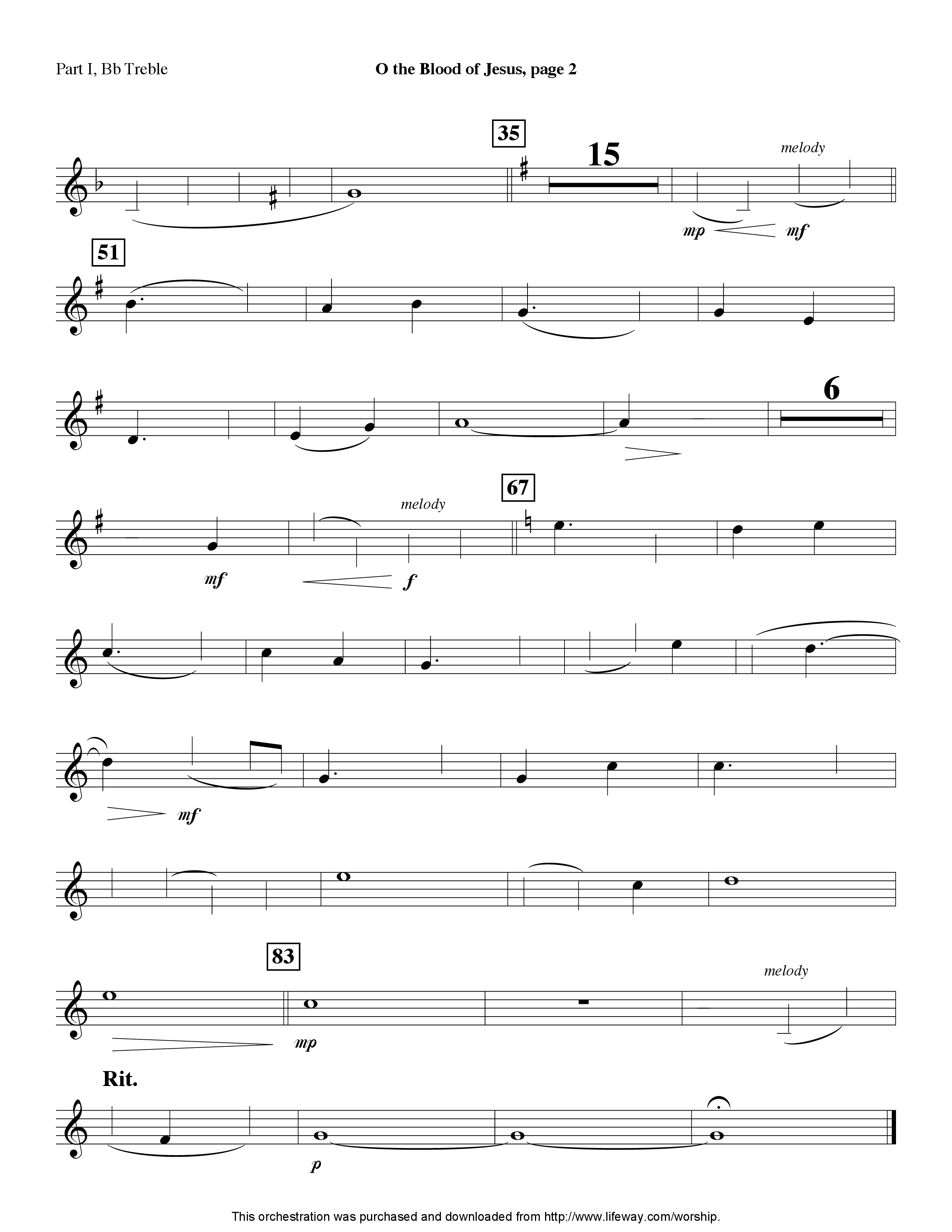 O The Blood Of Jesus (with There Is A Fountain) (Instrumental) Part 1: Bb, C, Eb Treble (Lifeway Worship / Arr. David Winkler)