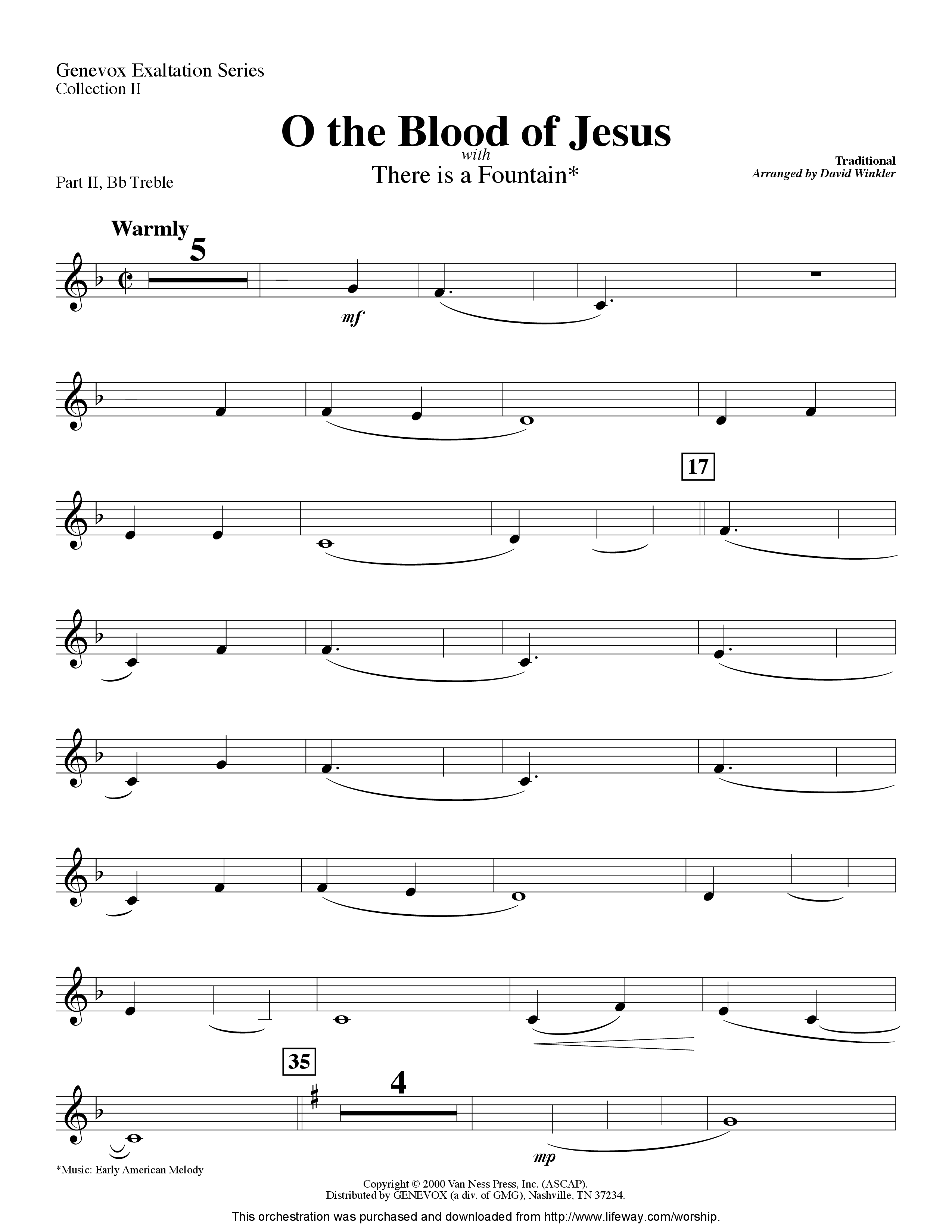 O The Blood Of Jesus (with There Is A Fountain) (Instrumental) Part 2: Bb, C, Eb, F Treble (Lifeway Worship / Arr. David Winkler)