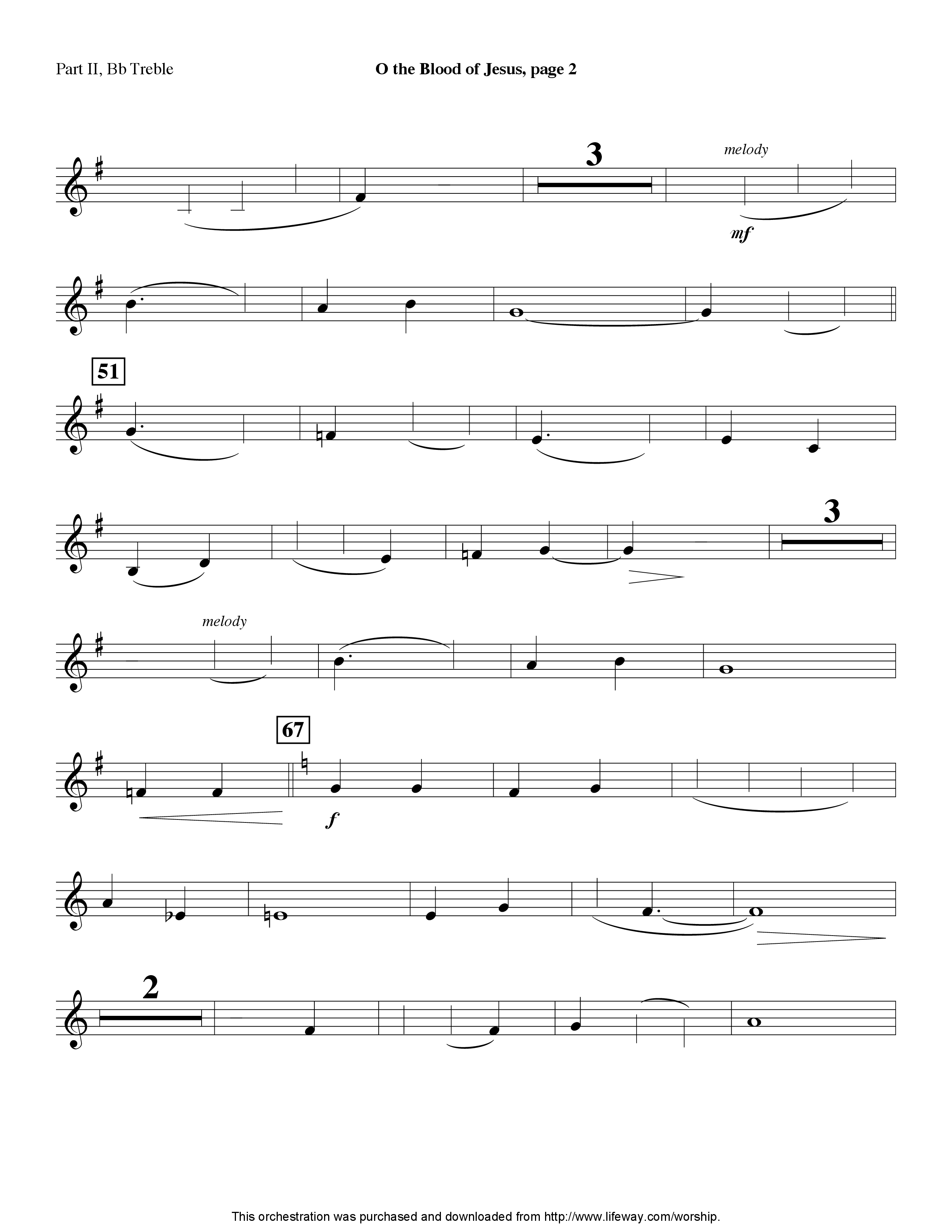 O The Blood Of Jesus (with There Is A Fountain) (Instrumental) Part 2: Bb, C, Eb, F Treble (Lifeway Worship / Arr. David Winkler)