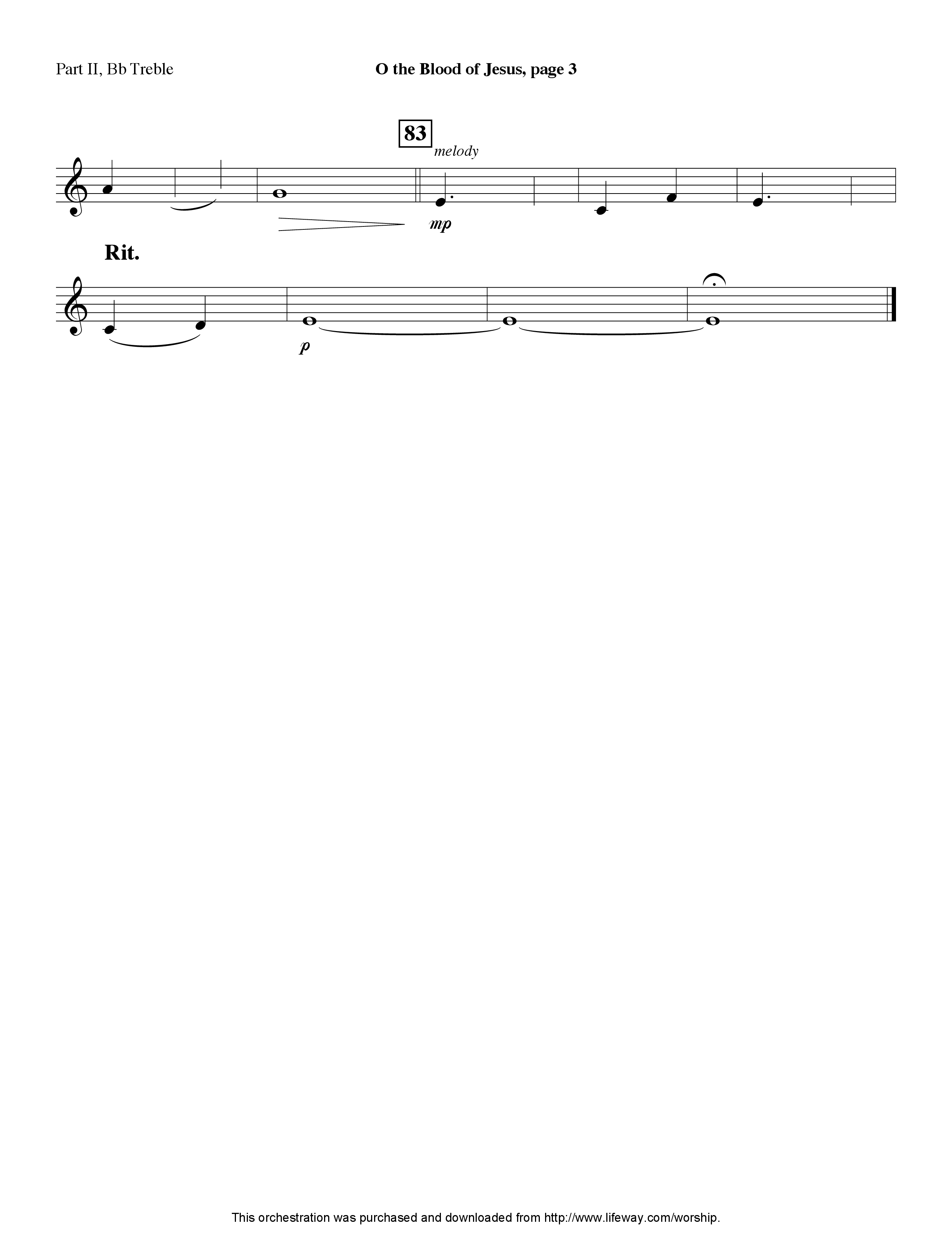 O The Blood Of Jesus (with There Is A Fountain) (Instrumental) Part 2: Bb, C, Eb, F Treble (Lifeway Worship / Arr. David Winkler)