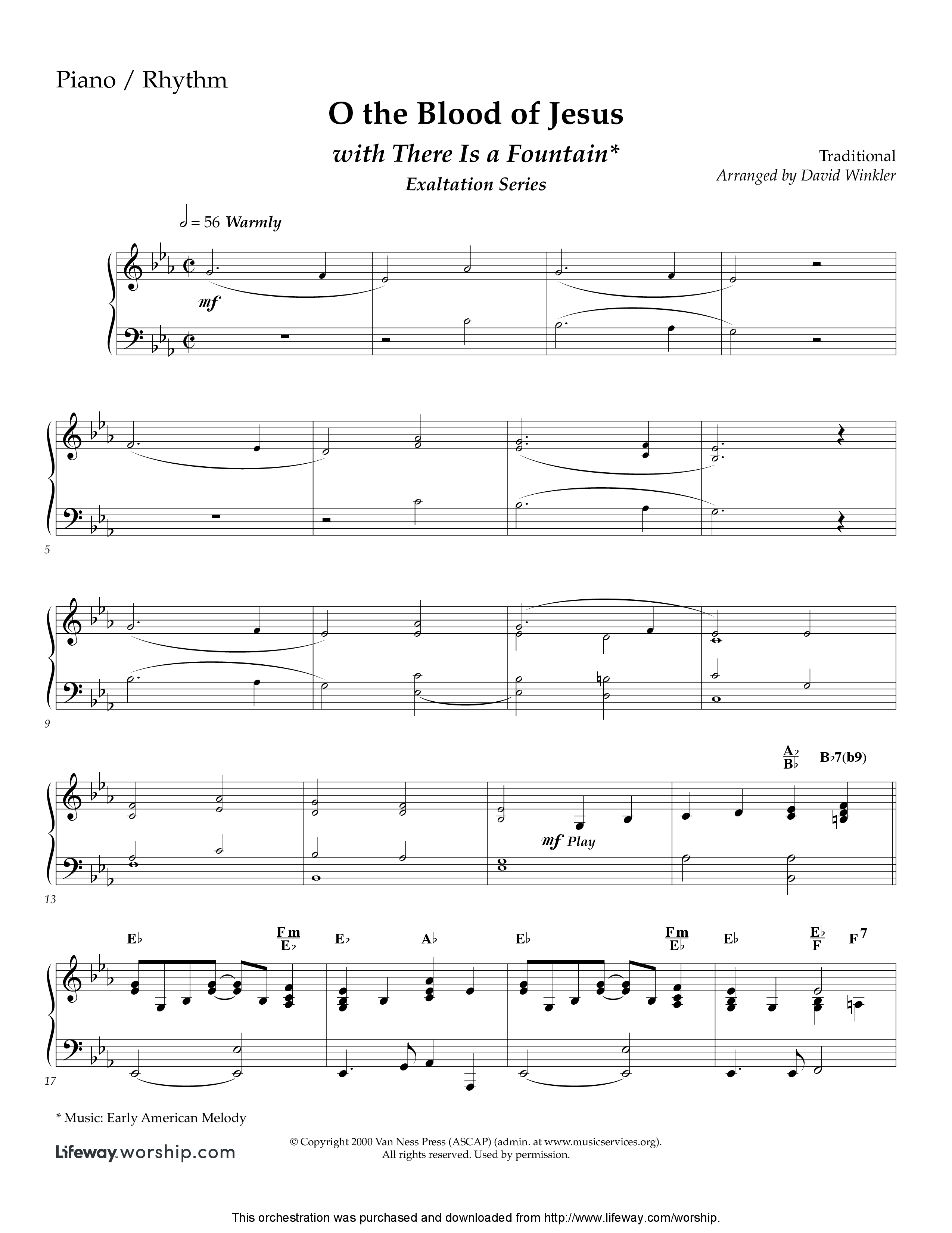 O The Blood Of Jesus (with There Is A Fountain) (Instrumental) Piano Sheet (Lifeway Worship / Arr. David Winkler)