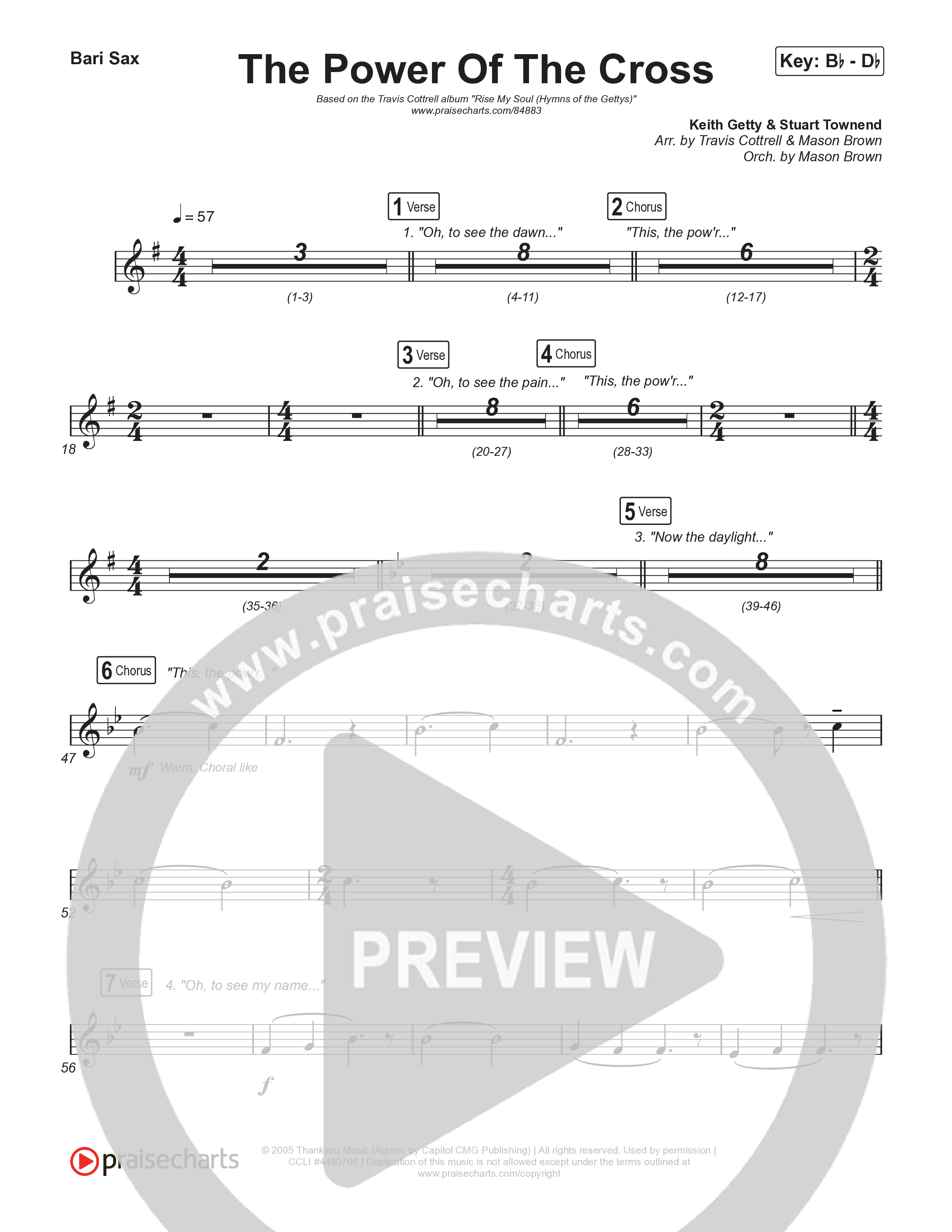 The Power Of The Cross (Choral/SATB) Bari Sax (Travis Cottrell / Arr. Mason Brown)