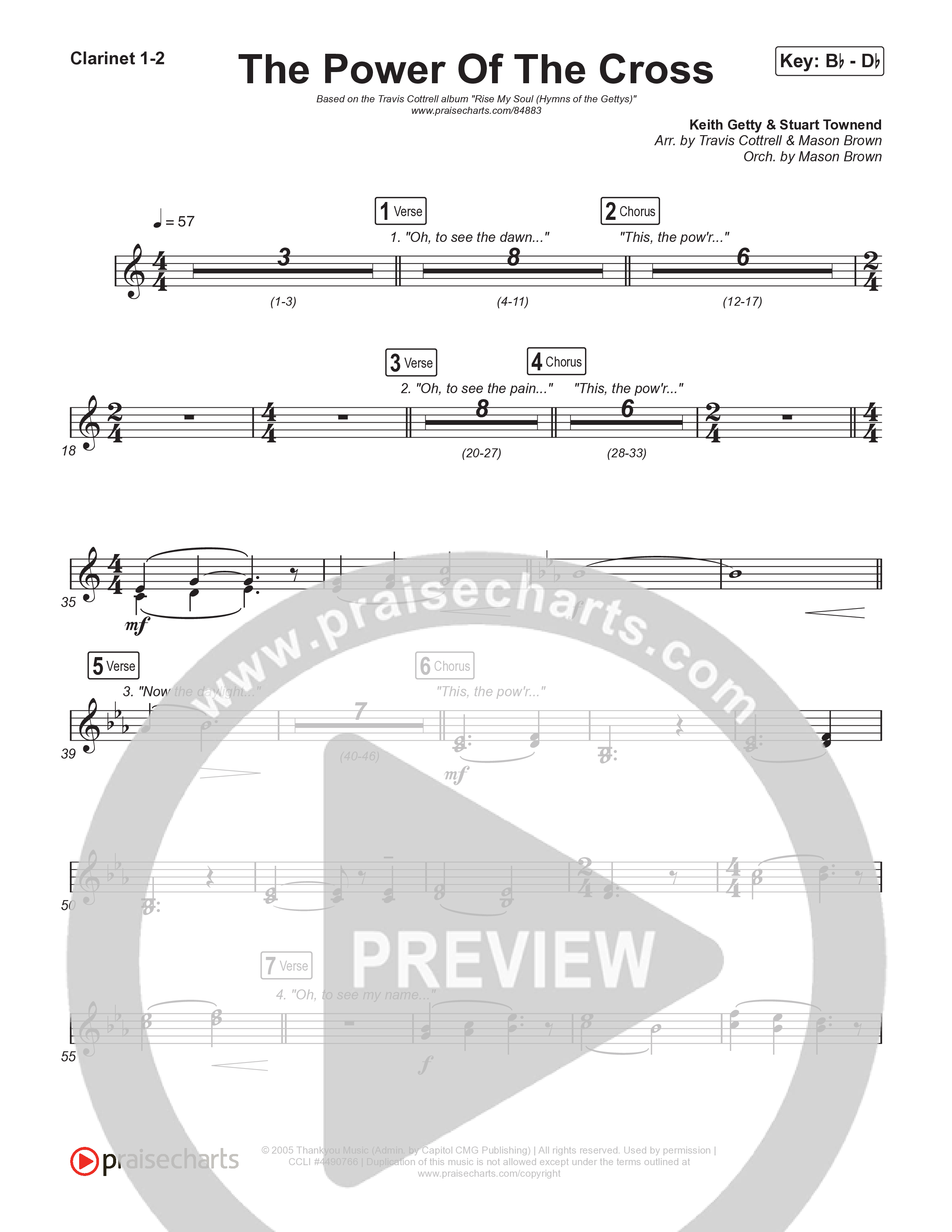 The Power Of The Cross (Choral/SATB) Clarinet 1/2 (Travis Cottrell / Arr. Mason Brown)