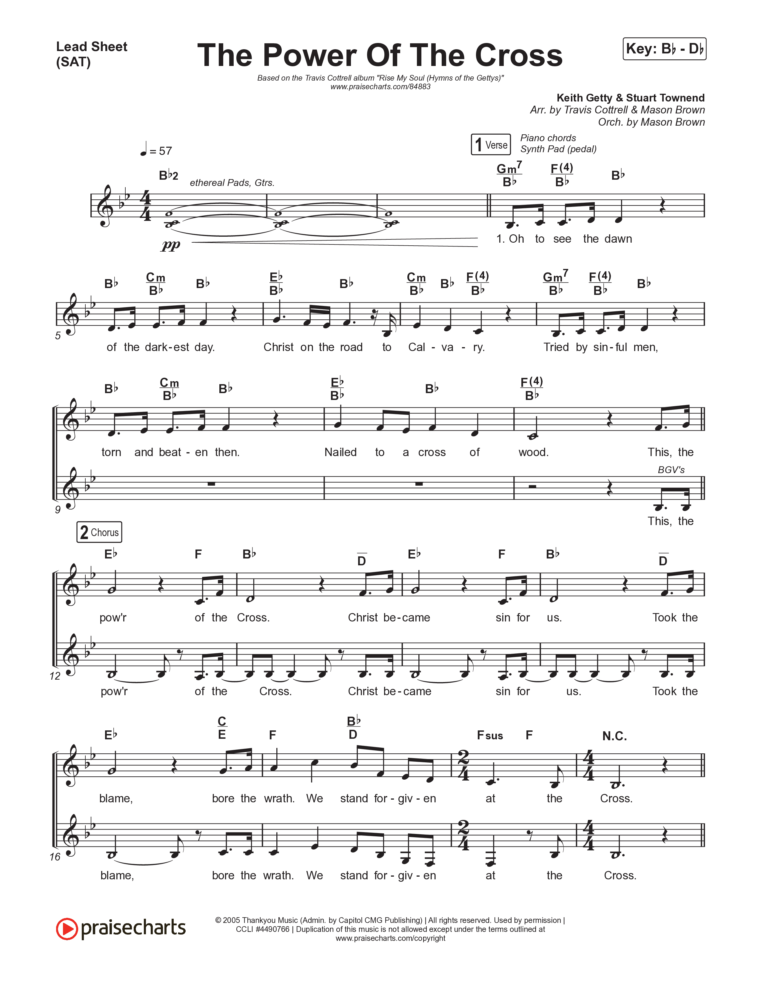 The Power Of The Cross (Choral/SATB) Lead Sheet (SAT) (Travis Cottrell / Arr. Mason Brown)