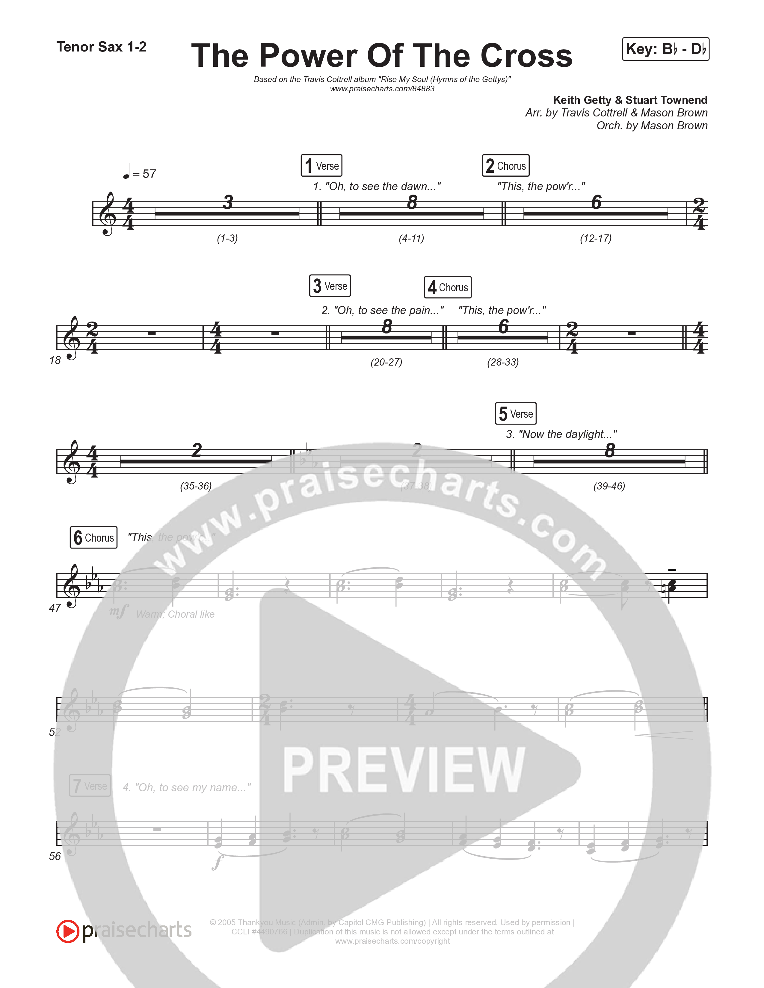 The Power Of The Cross (Choral/SATB) Tenor Sax 1,2 (Travis Cottrell / Arr. Mason Brown)
