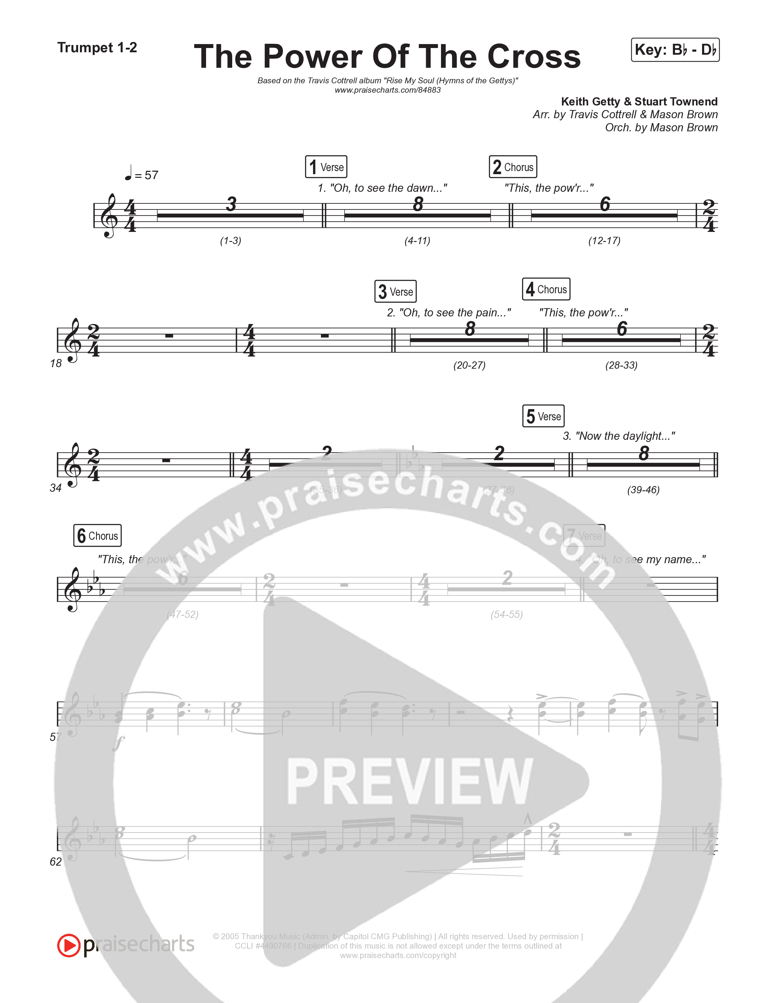 The Power Of The Cross (Choral/SATB) Trumpet 1,2 (Travis Cottrell / Arr. Mason Brown)