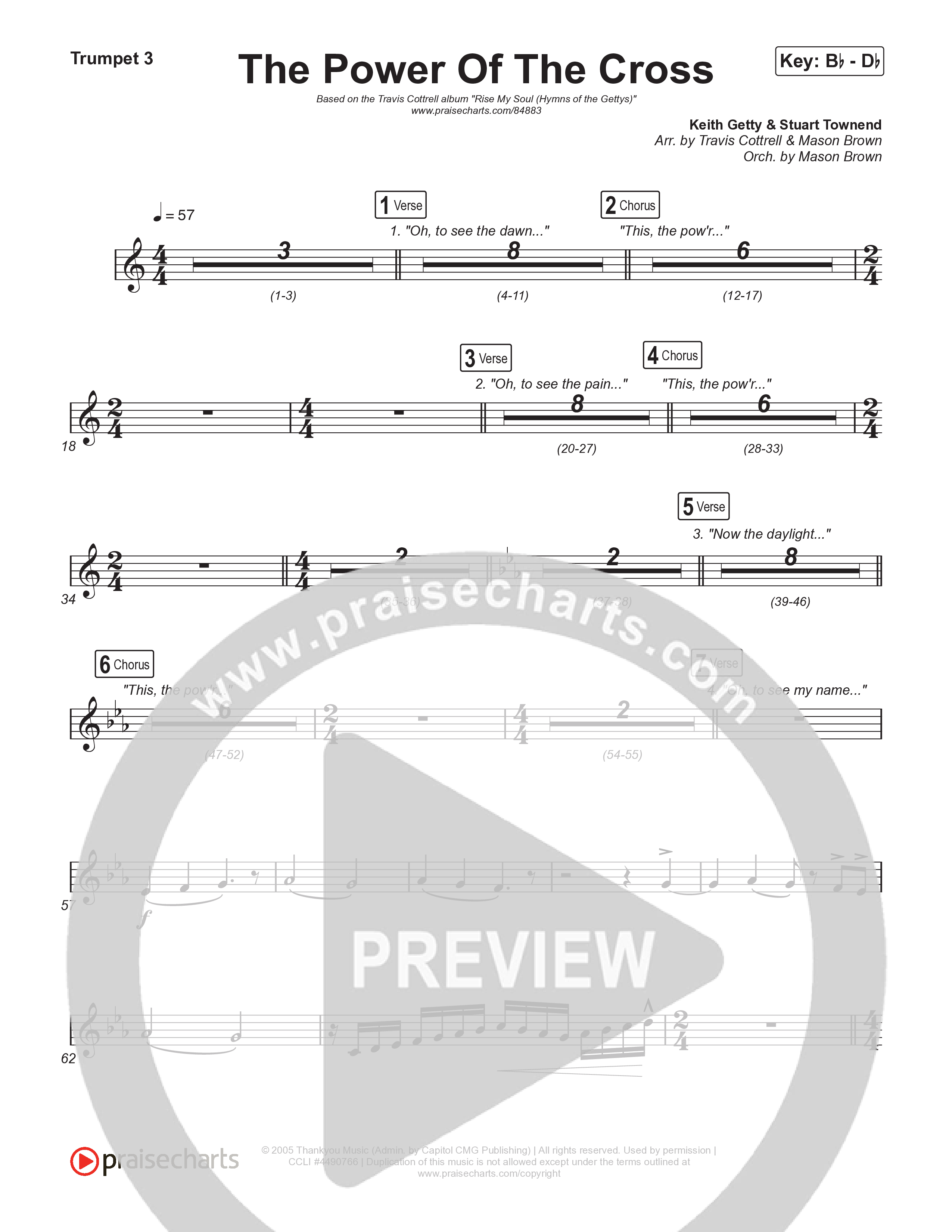 The Power Of The Cross (Choral/SATB) Trumpet 3 (Travis Cottrell / Arr. Mason Brown)