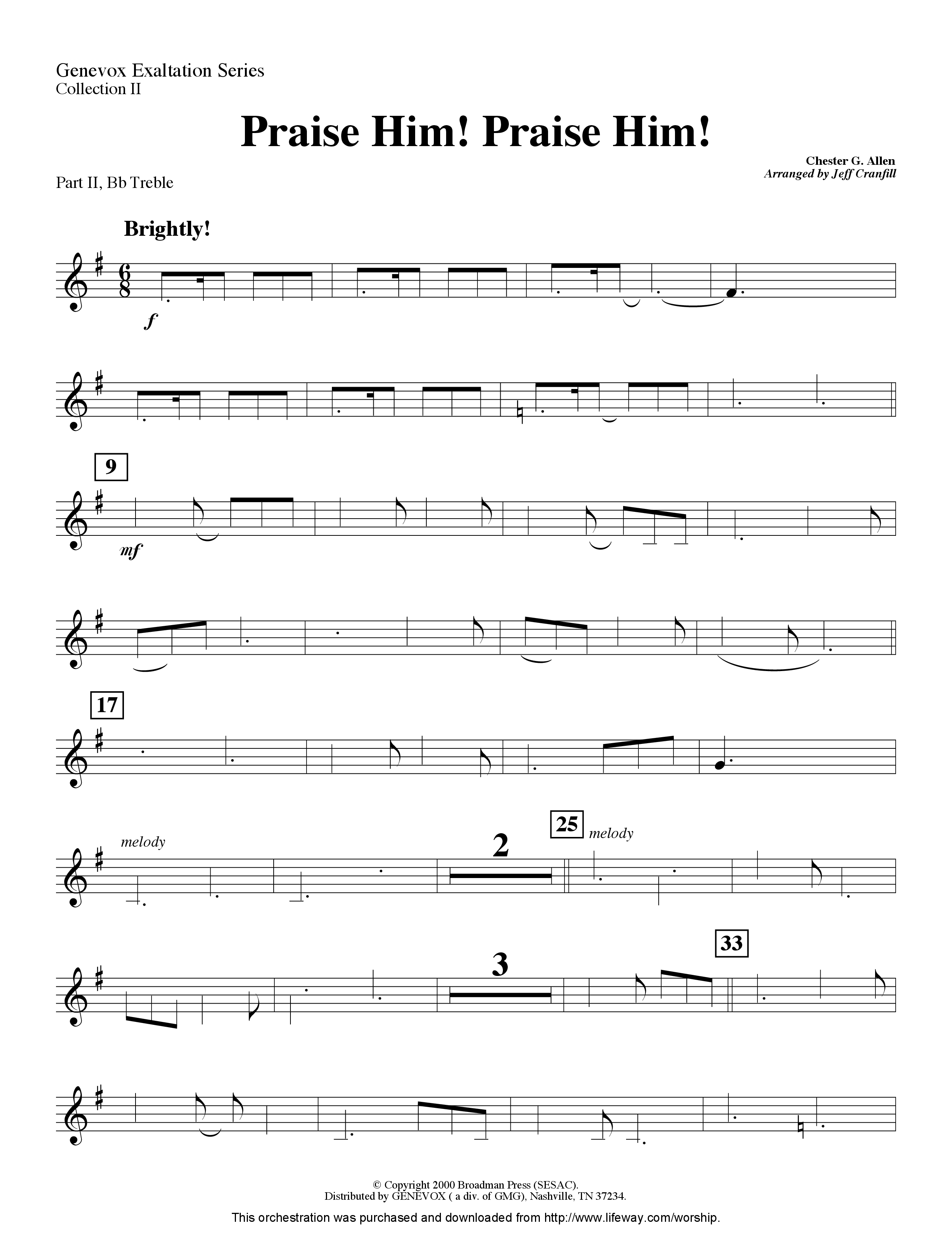 Praise Him Praise Him (Instrumental) Part 2: Bb, C, Eb, F Treble (Lifeway Worship / Arr. Jeff Cranfill)