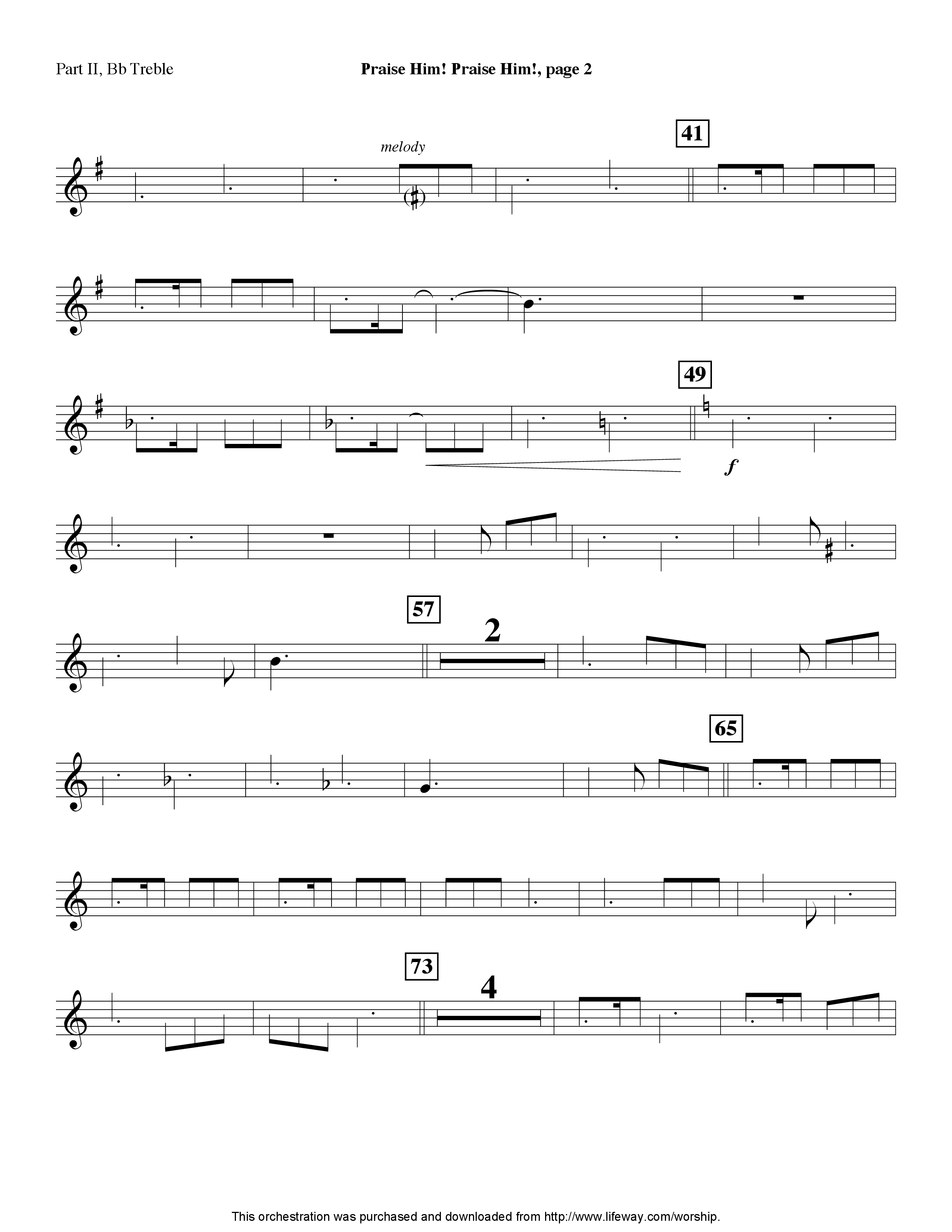 Praise Him Praise Him (Instrumental) Part 2: Bb, C, Eb, F Treble (Lifeway Worship / Arr. Jeff Cranfill)