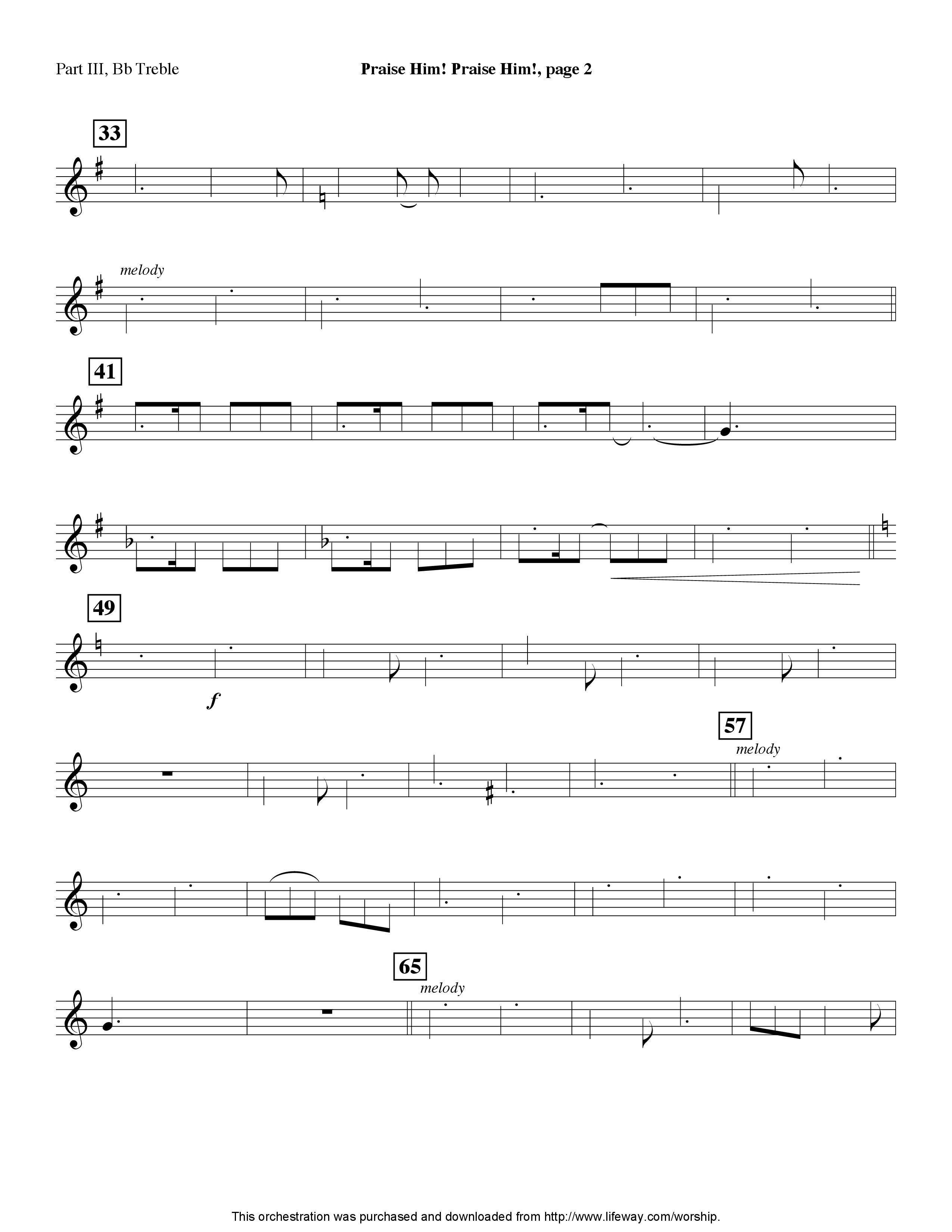 Praise Him Praise Him (Instrumental) Part 3: Bb, F Treble; Bass, Viola (Lifeway Worship / Arr. Jeff Cranfill)
