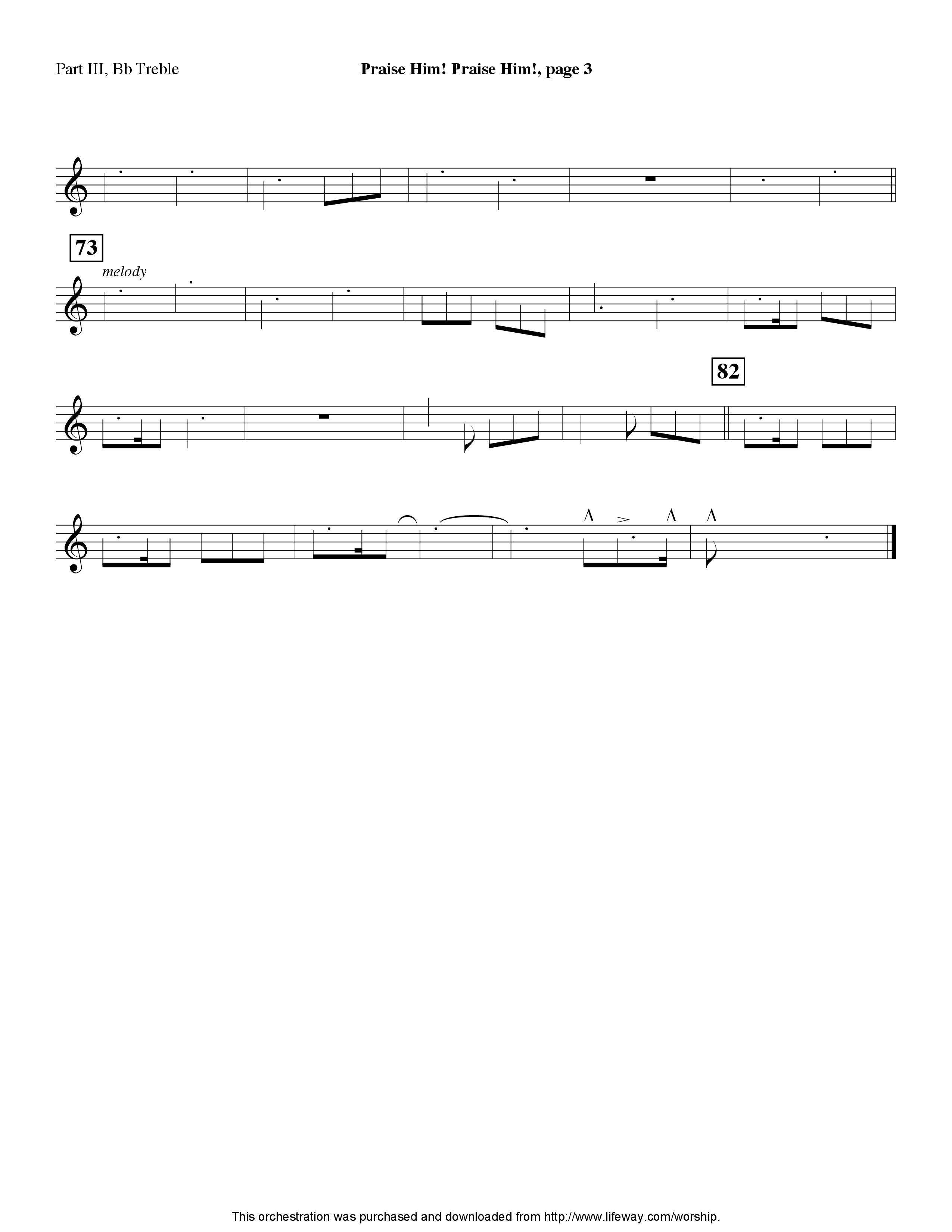 Praise Him Praise Him (Instrumental) Part 3: Bb, F Treble; Bass, Viola (Lifeway Worship / Arr. Jeff Cranfill)