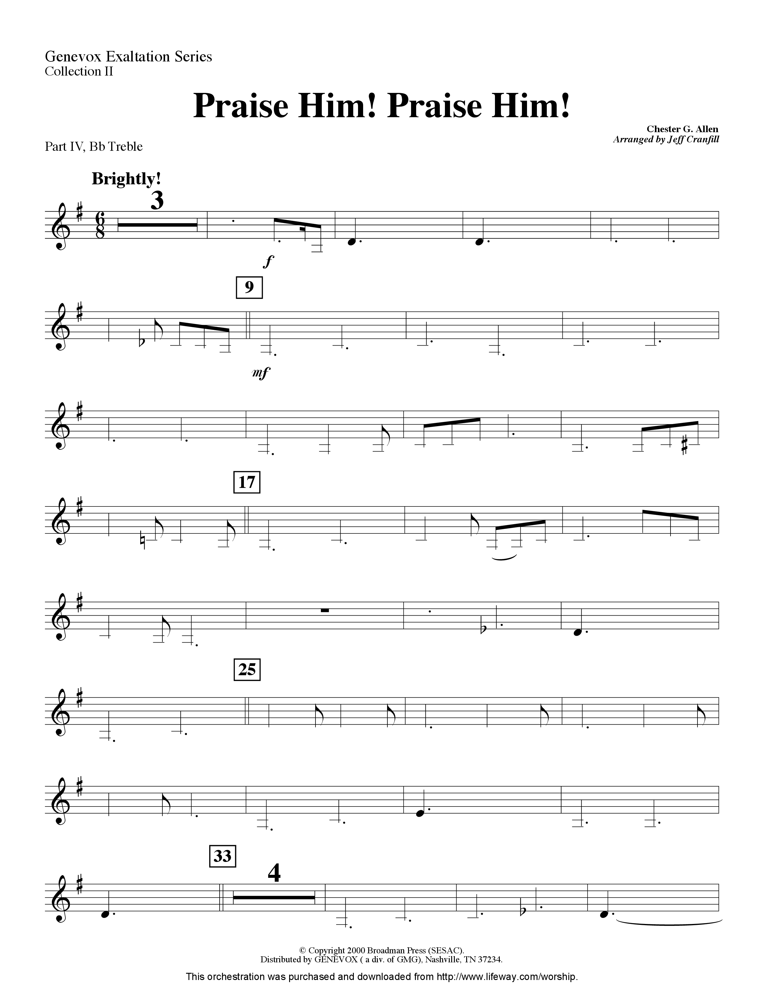 Praise Him Praise Him (Instrumental) Part 4: Bb, Eb Treble, C Bass (Lifeway Worship / Arr. Jeff Cranfill)