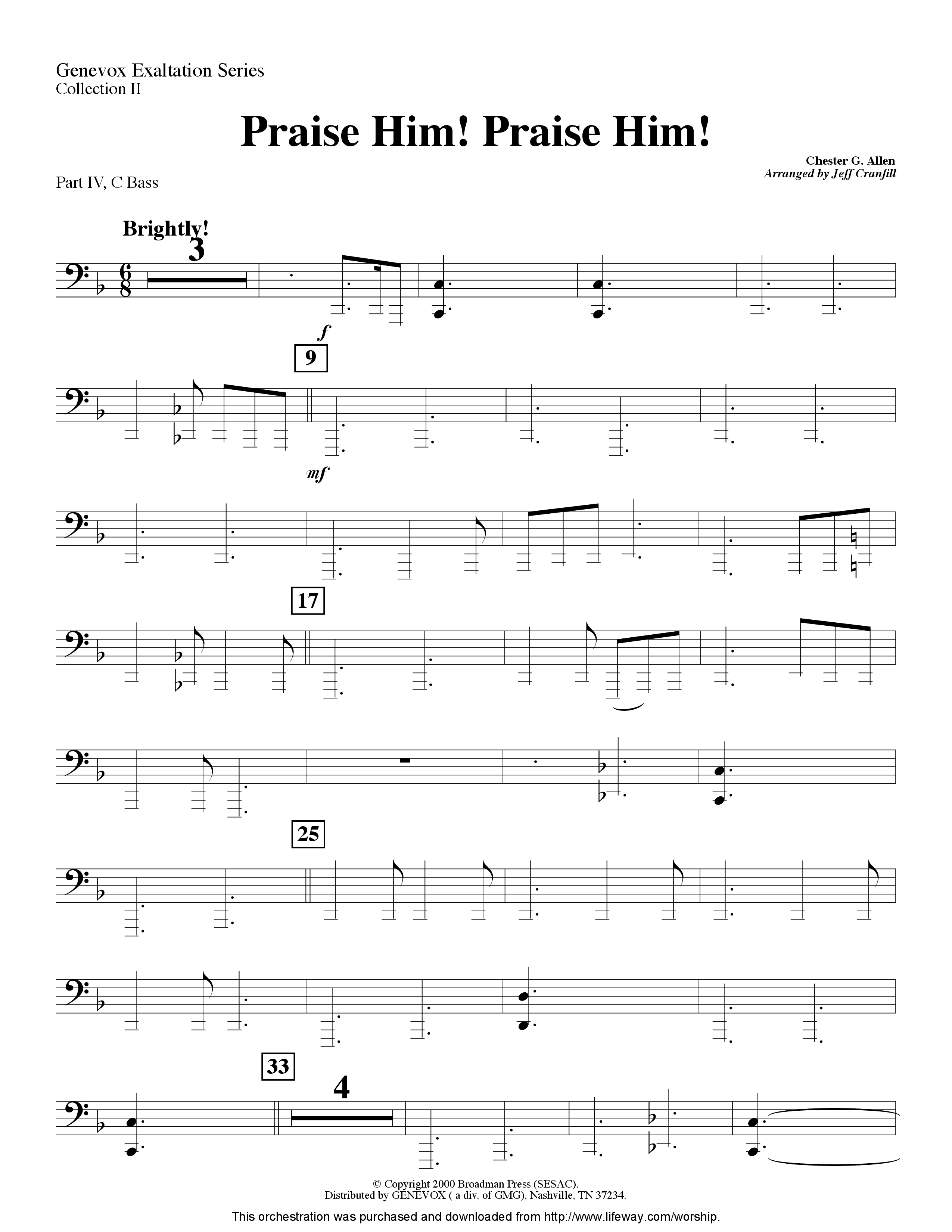 Praise Him Praise Him (Instrumental) Part 4: Bb, Eb Treble, C Bass (Lifeway Worship / Arr. Jeff Cranfill)