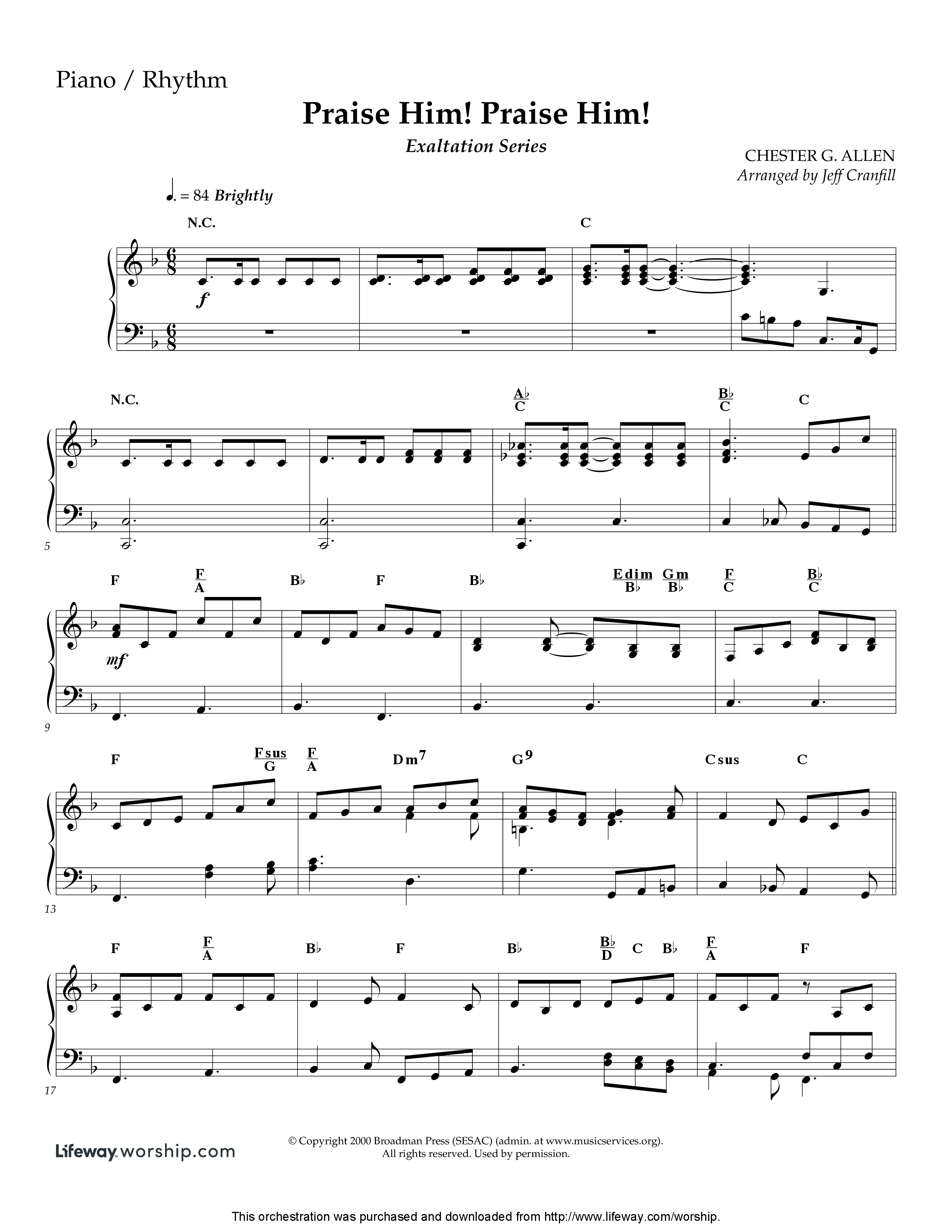 Praise Him Praise Him (Instrumental) Piano Sheet (Lifeway Worship / Arr. Jeff Cranfill)