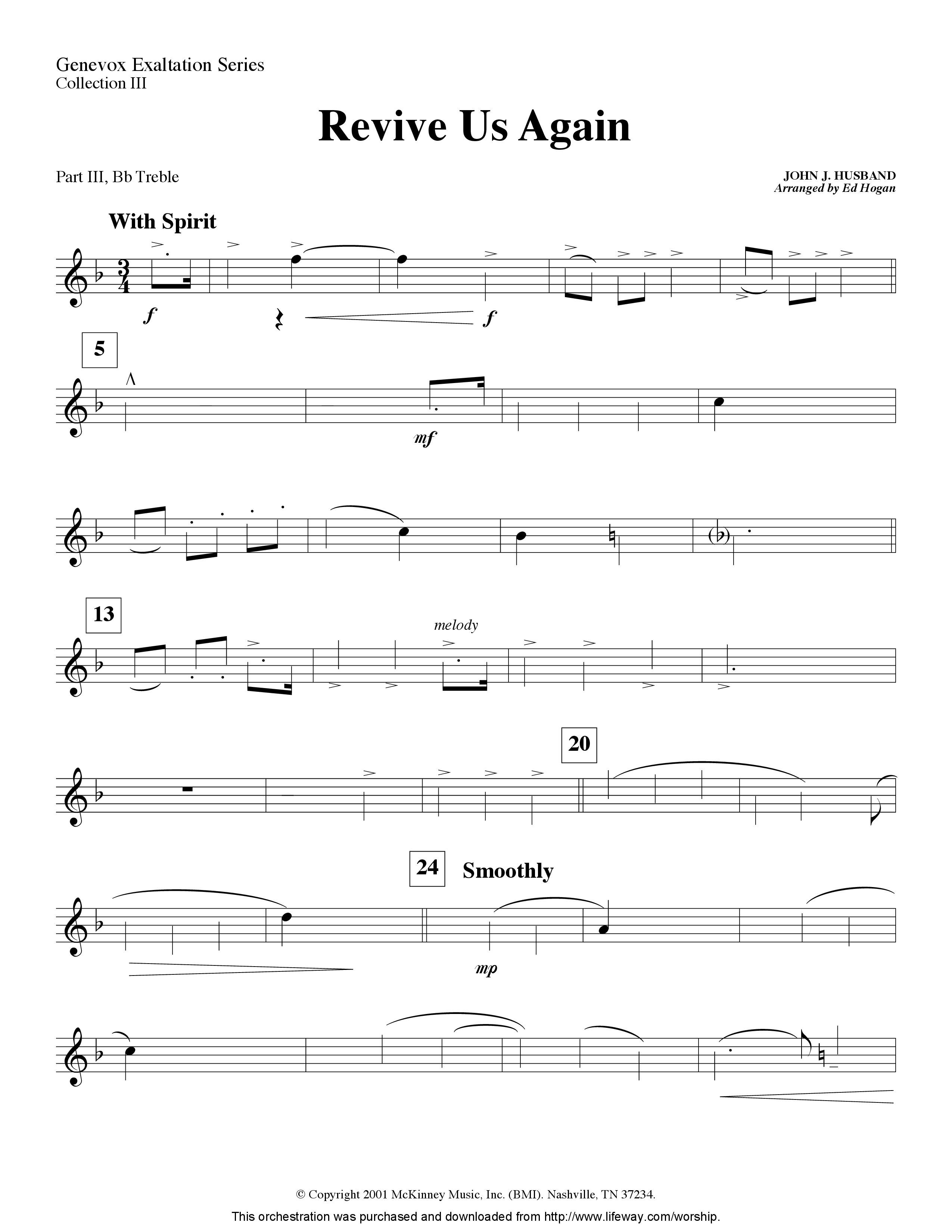 Revive Us Again (Instrumental) Part 3: Bb, F Treble; Bass, Viola (Lifeway Worship / Arr. Ed Hogan)