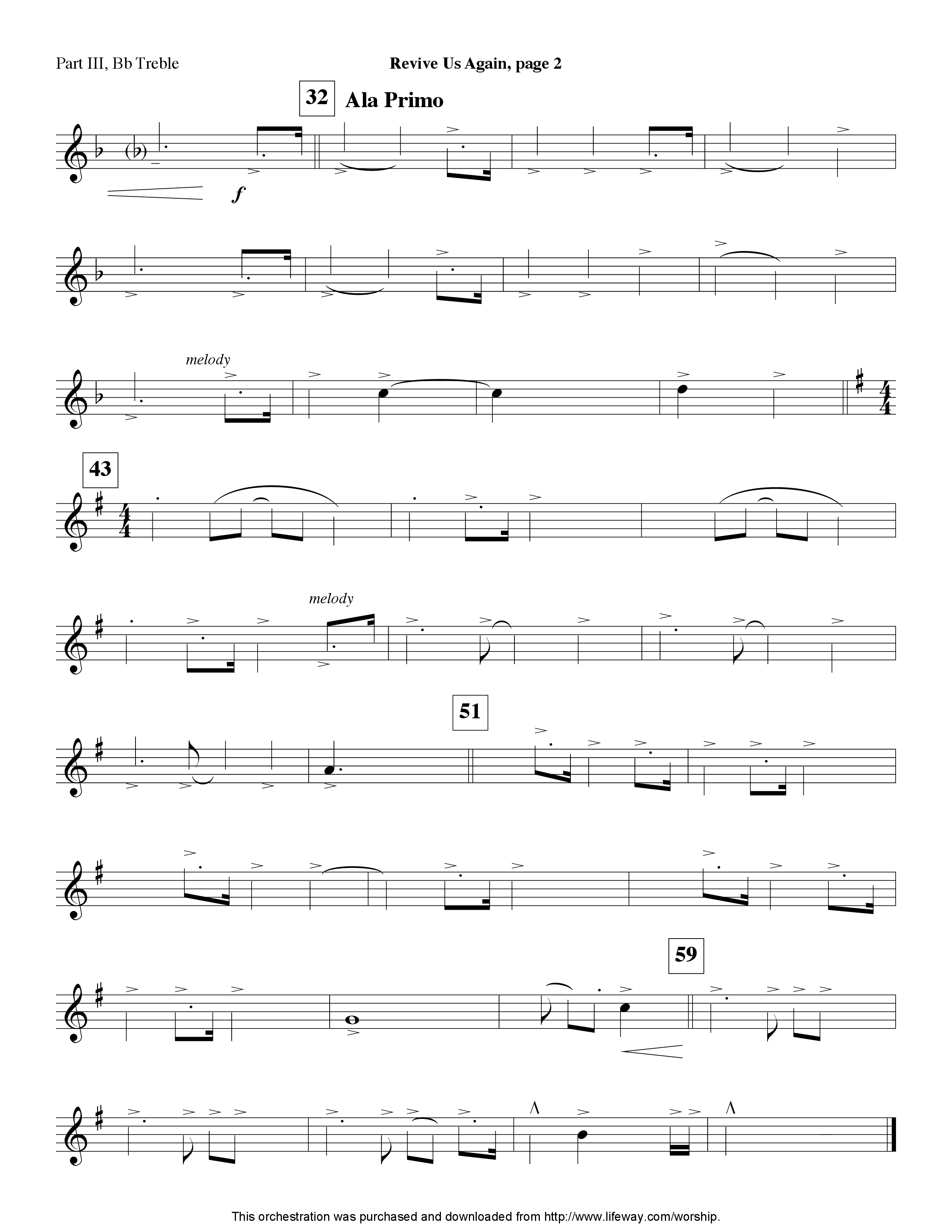 Revive Us Again (Instrumental) Part 3: Bb, F Treble; Bass, Viola (Lifeway Worship / Arr. Ed Hogan)