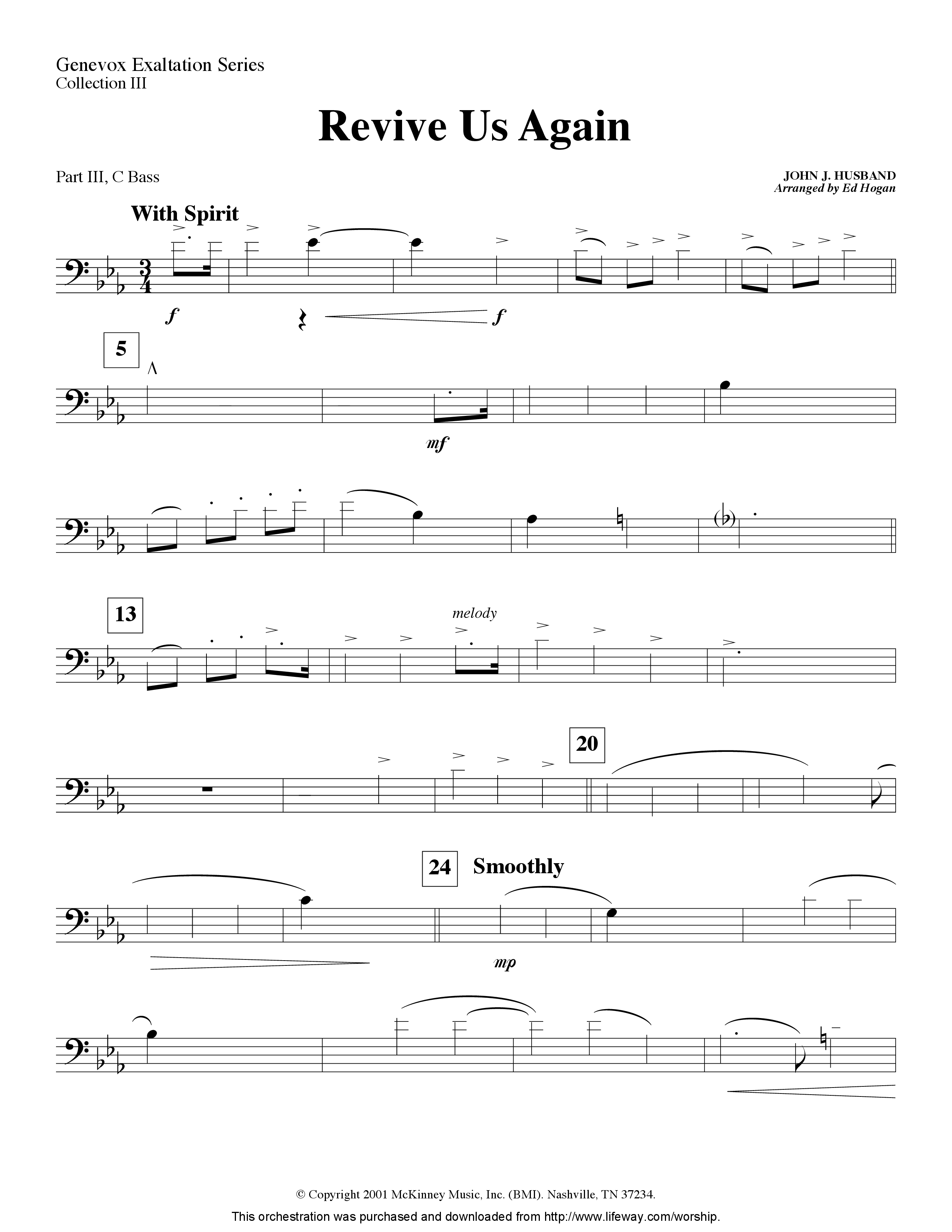 Revive Us Again (Instrumental) Part 3: Bb, F Treble; Bass, Viola (Lifeway Worship / Arr. Ed Hogan)