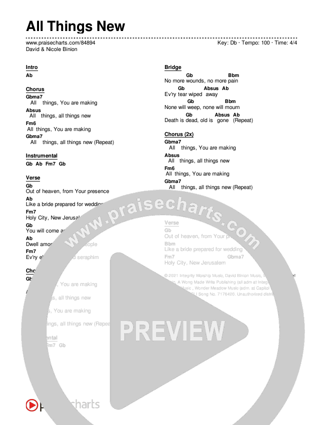 All Things New Chord Chart (David & Nicole Binion)