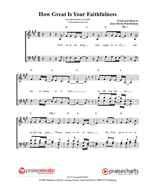How Great Is Your Faithfulness Lead Sheet (PraiseVocals)