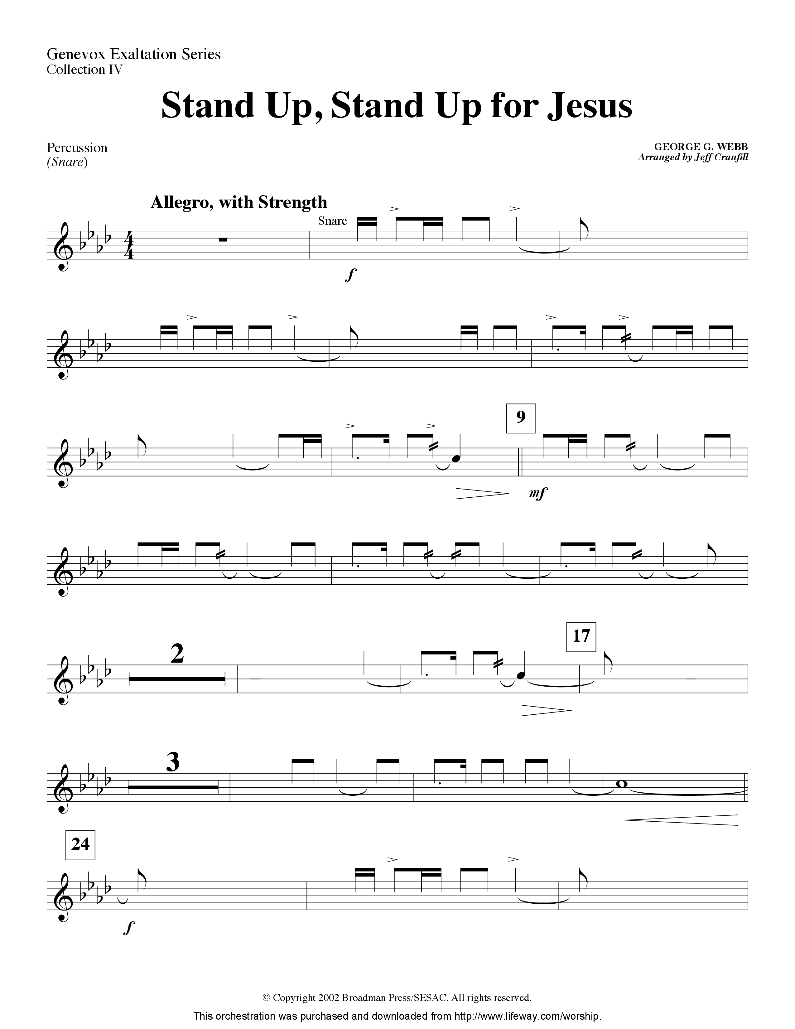 Stand Up Stand Up For Jesus (Instrumental) Percussion (Lifeway Worship / Arr. Jeff Cranfill)