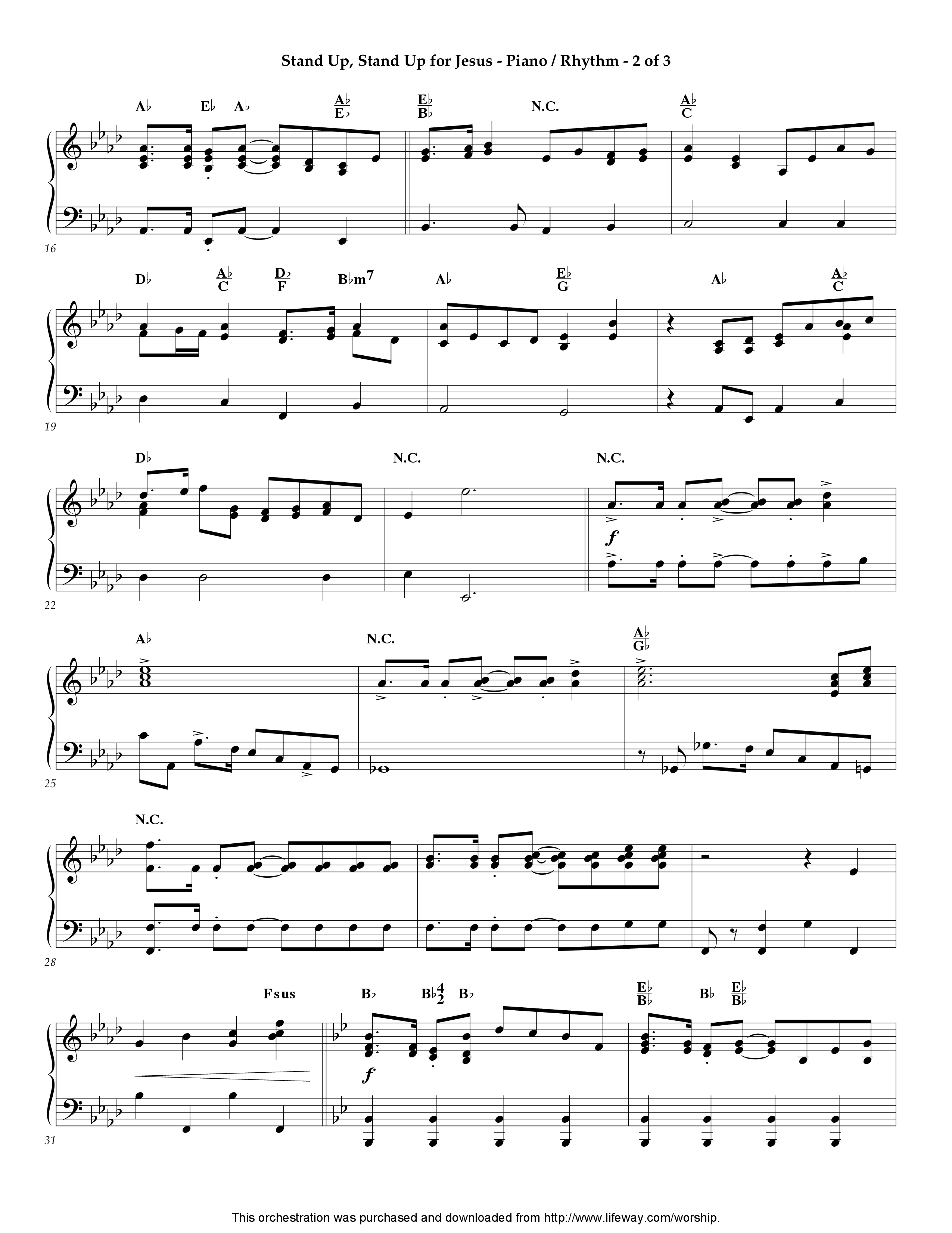 Stand Up Stand Up For Jesus (Instrumental) Piano Sheet (Lifeway Worship / Arr. Jeff Cranfill)