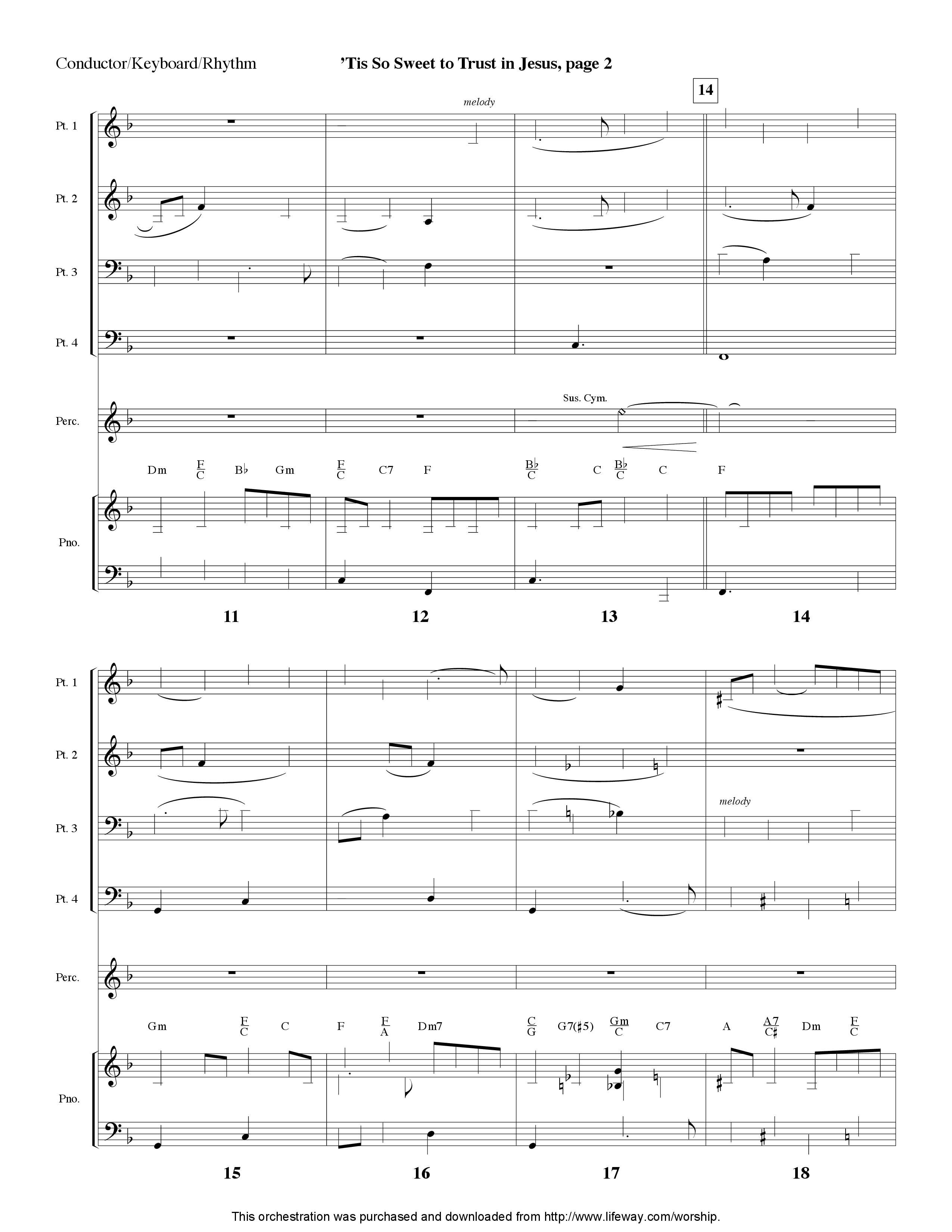 Tis So Sweet To Trust In Jesus (Instrumental) Orchestration (Lifeway Worship / Arr. Jeff Cranfill)