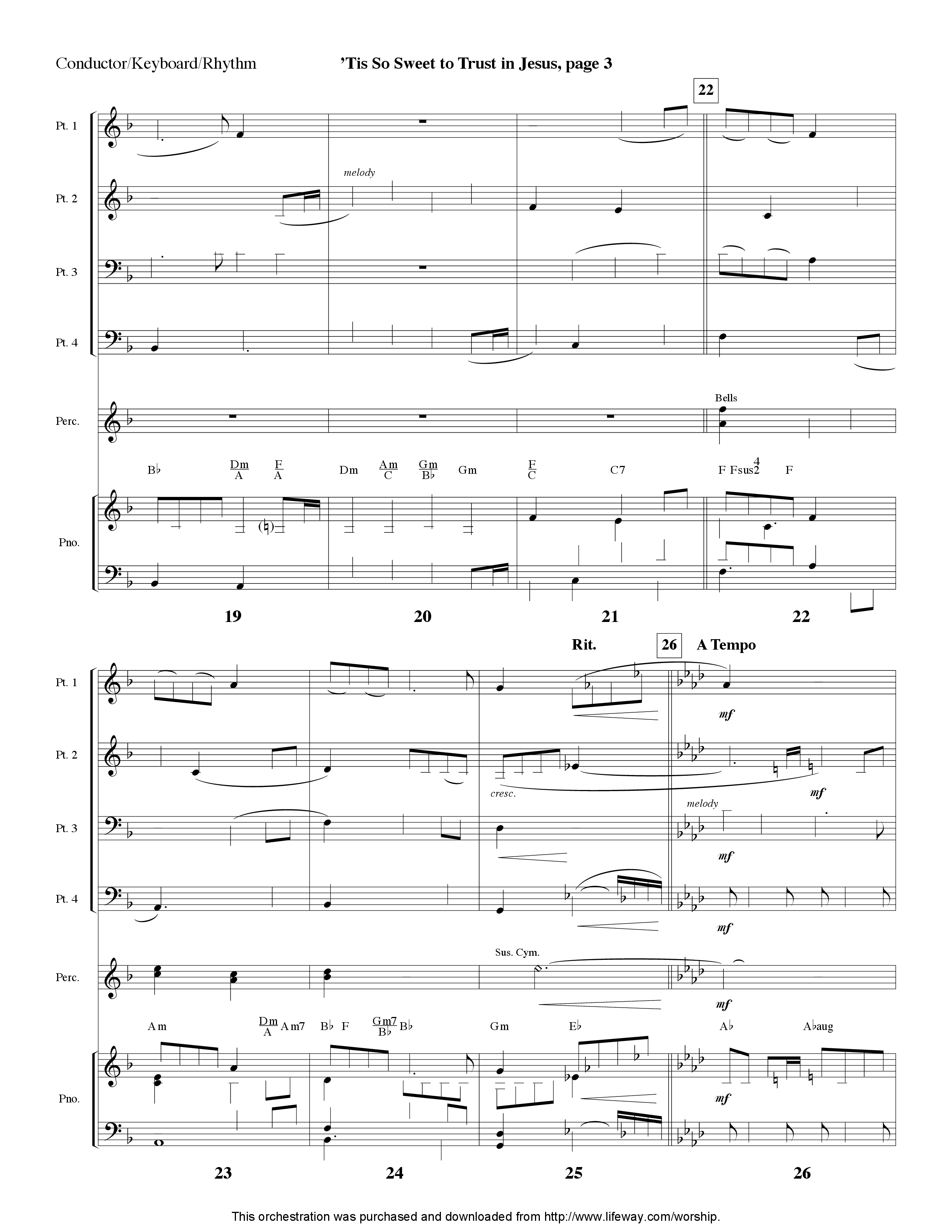 Tis So Sweet To Trust In Jesus (Instrumental) Orchestration (Lifeway Worship / Arr. Jeff Cranfill)