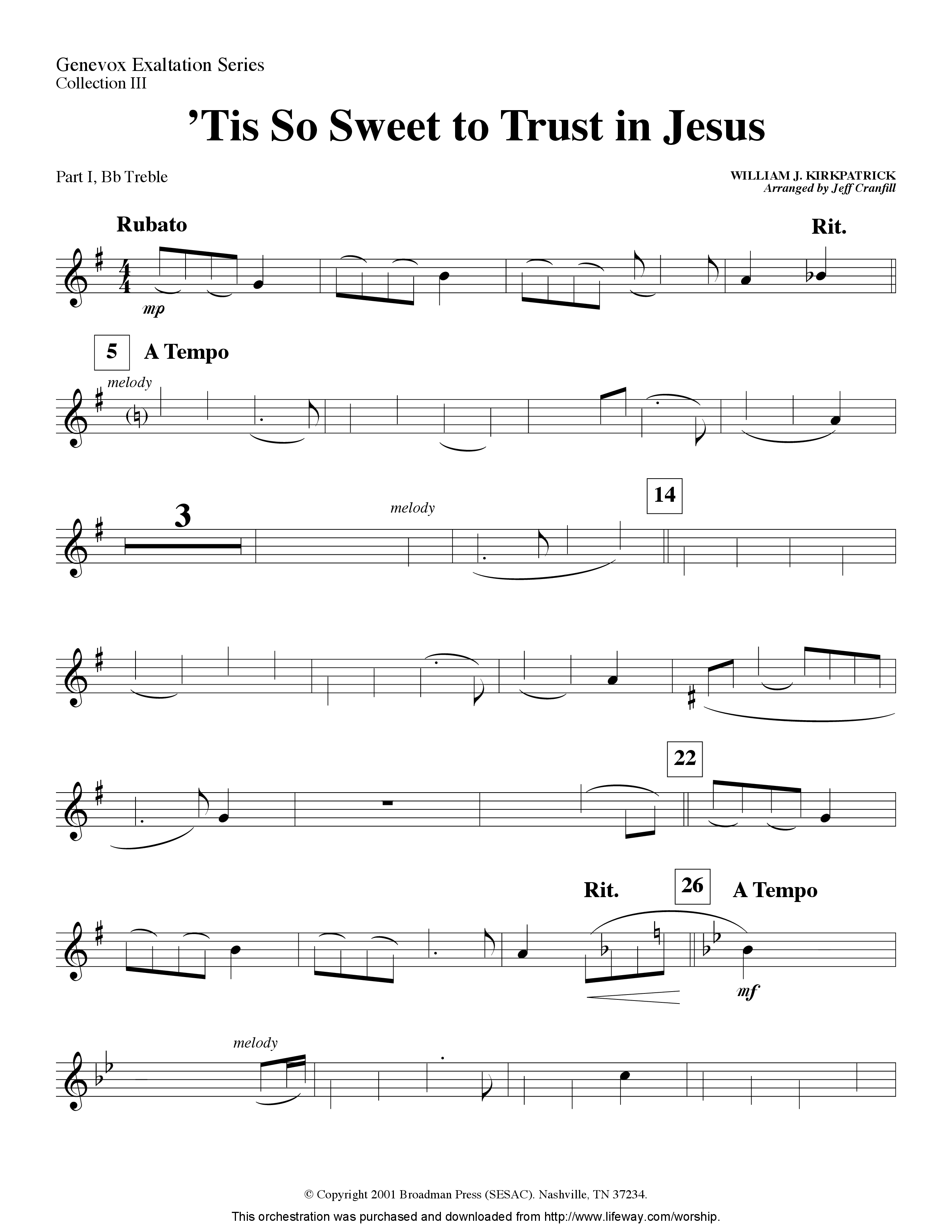 Tis So Sweet To Trust In Jesus (Instrumental) Part 1: Bb, C, Eb Treble (Lifeway Worship / Arr. Jeff Cranfill)