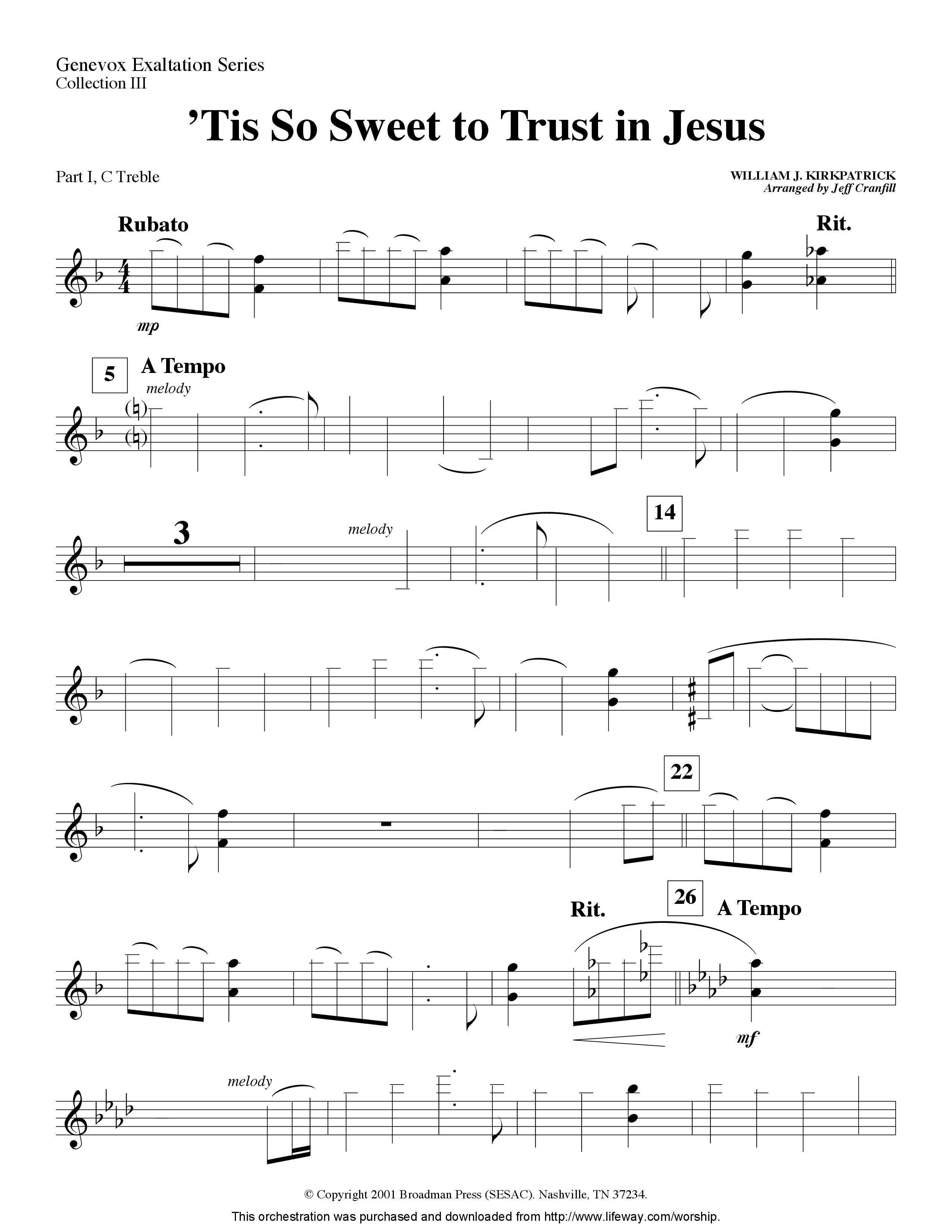 Tis So Sweet To Trust In Jesus (Instrumental) Part 1: Bb, C, Eb Treble (Lifeway Worship / Arr. Jeff Cranfill)