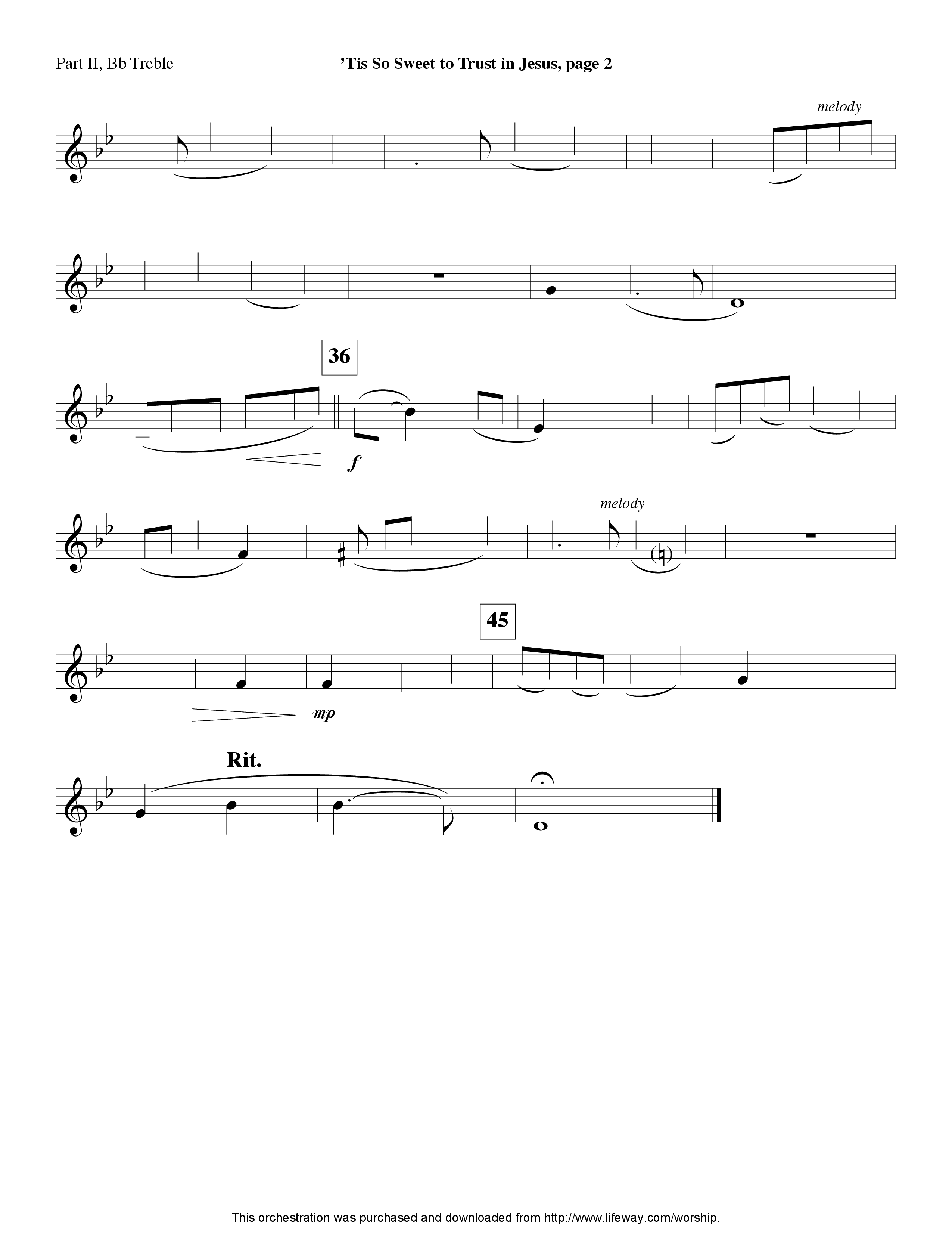 Tis So Sweet To Trust In Jesus (Instrumental) Part 2: Bb, C, Eb, F Treble (Lifeway Worship / Arr. Jeff Cranfill)