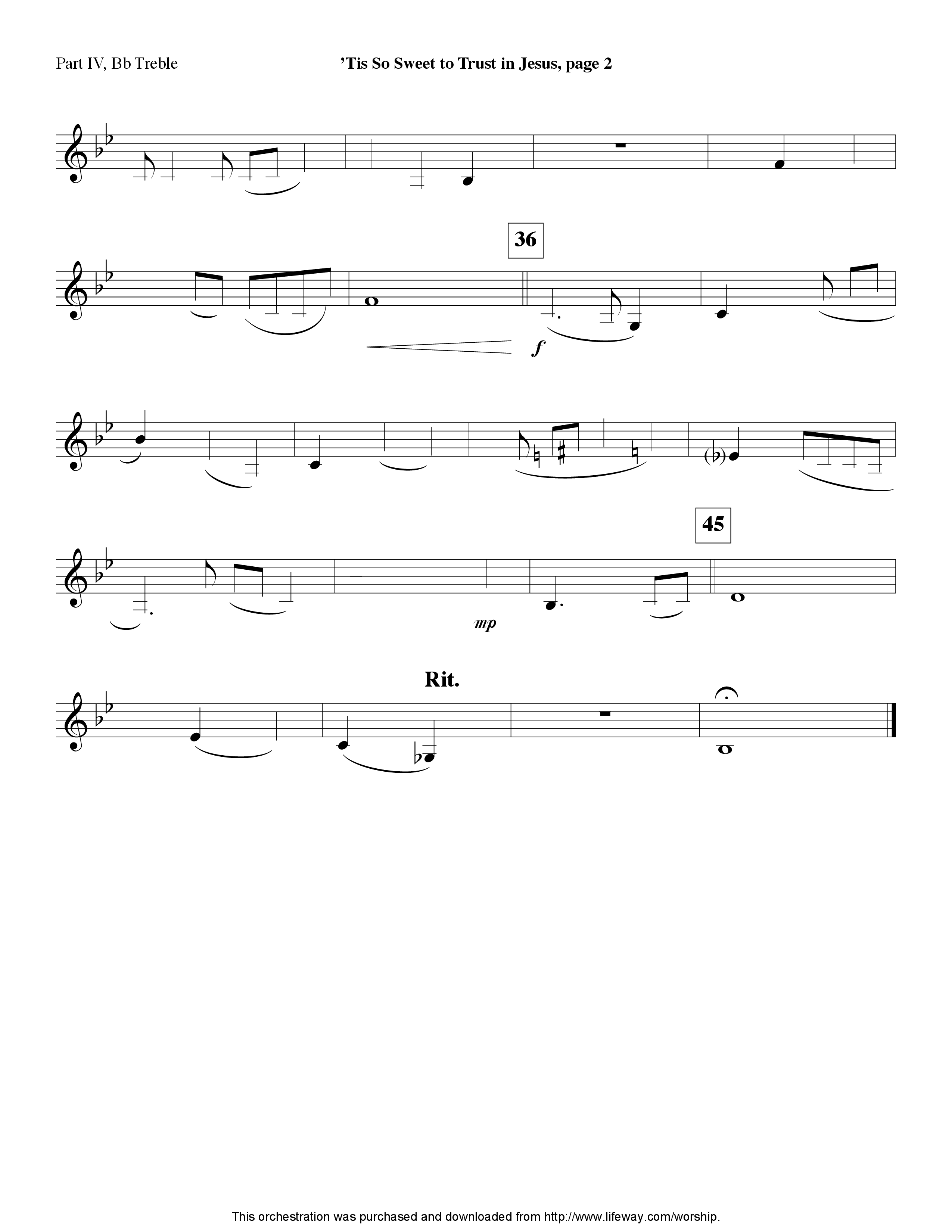 Tis So Sweet To Trust In Jesus (Instrumental) Part 4: Bb, Eb Treble, C Bass (Lifeway Worship / Arr. Jeff Cranfill)