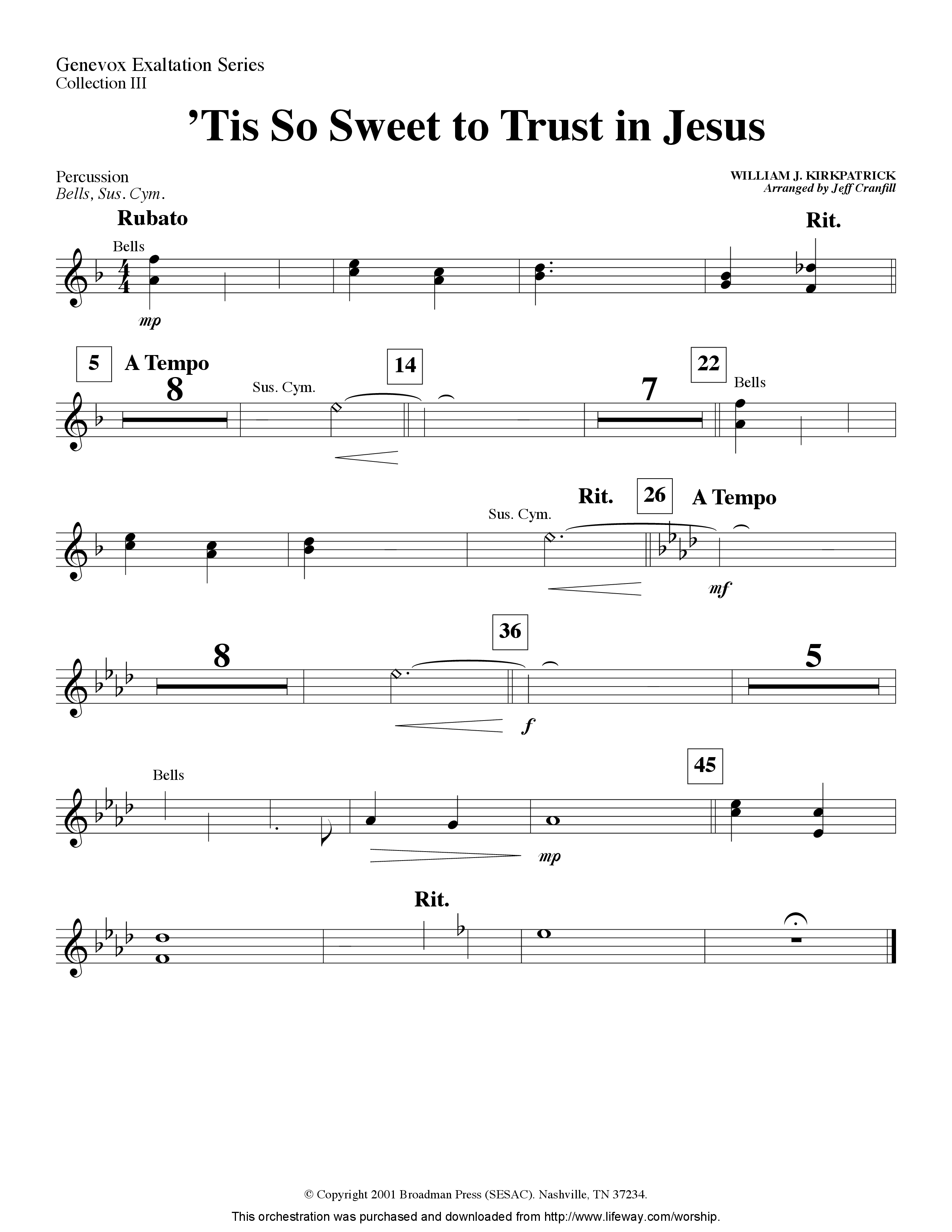 Tis So Sweet To Trust In Jesus (Instrumental) Percussion (Lifeway Worship / Arr. Jeff Cranfill)