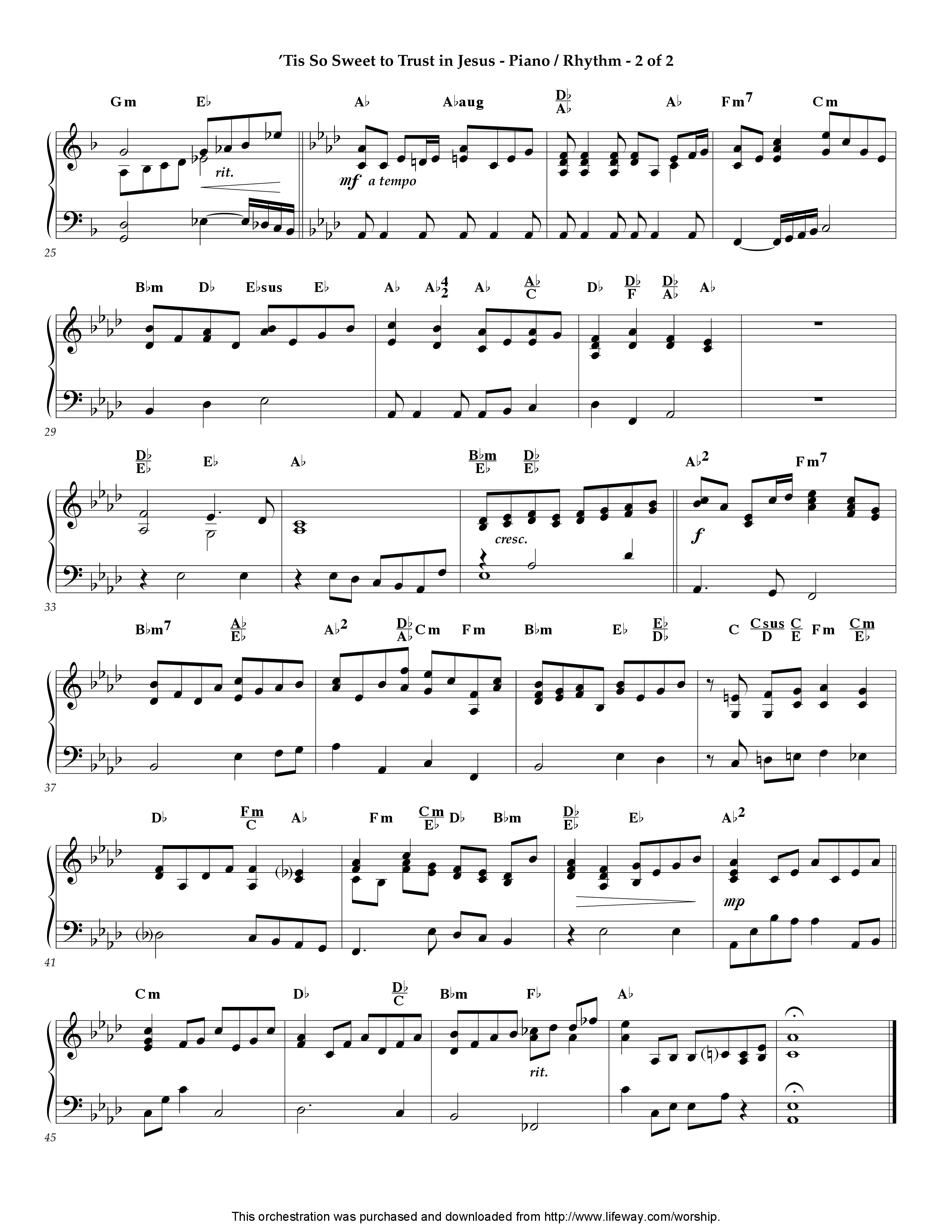 Tis So Sweet To Trust In Jesus (Instrumental) Piano Sheet (Lifeway Worship / Arr. Jeff Cranfill)