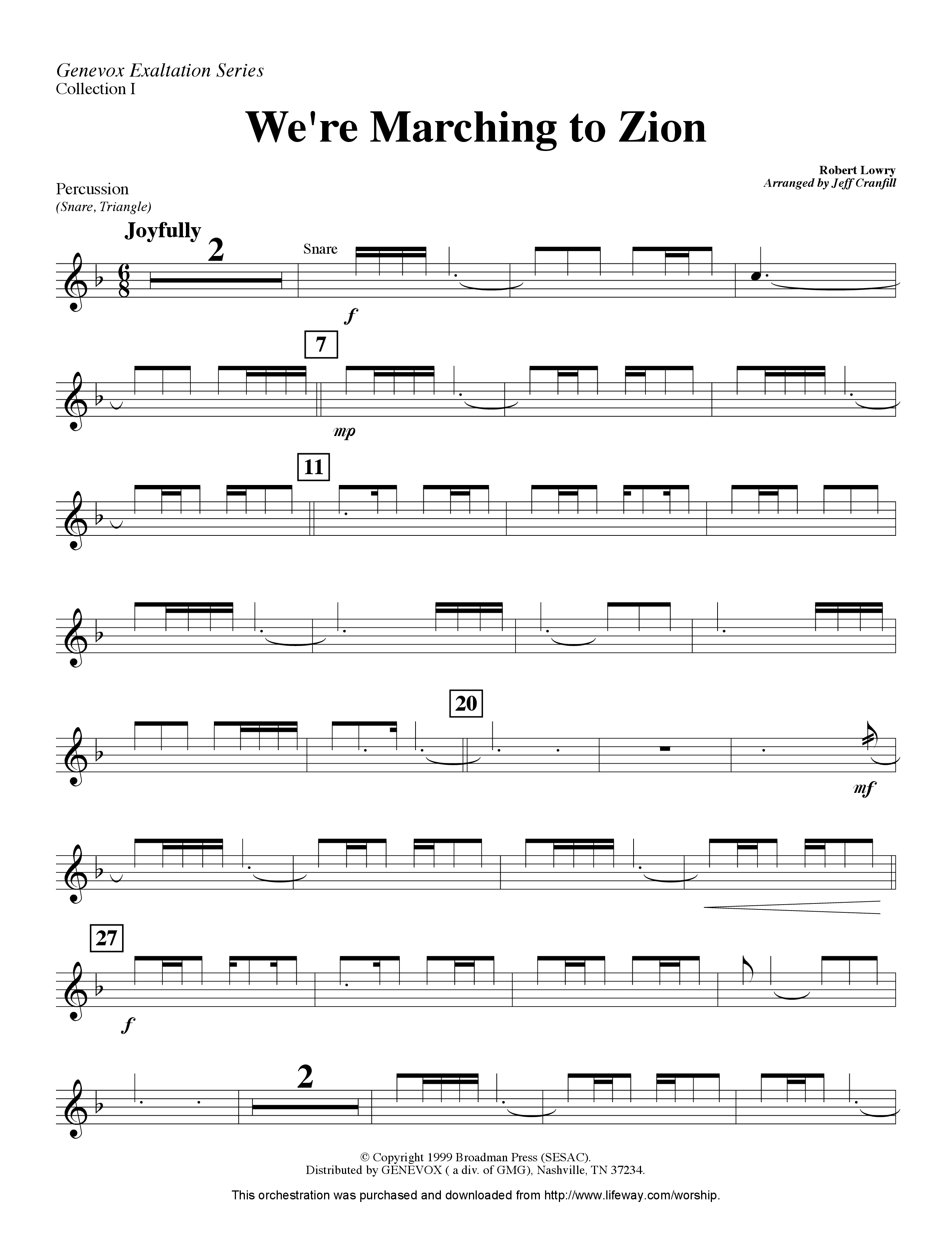 We're Marching To Zion (Instrumental) Percussion (Lifeway Worship / Arr. Jeff Cranfill)