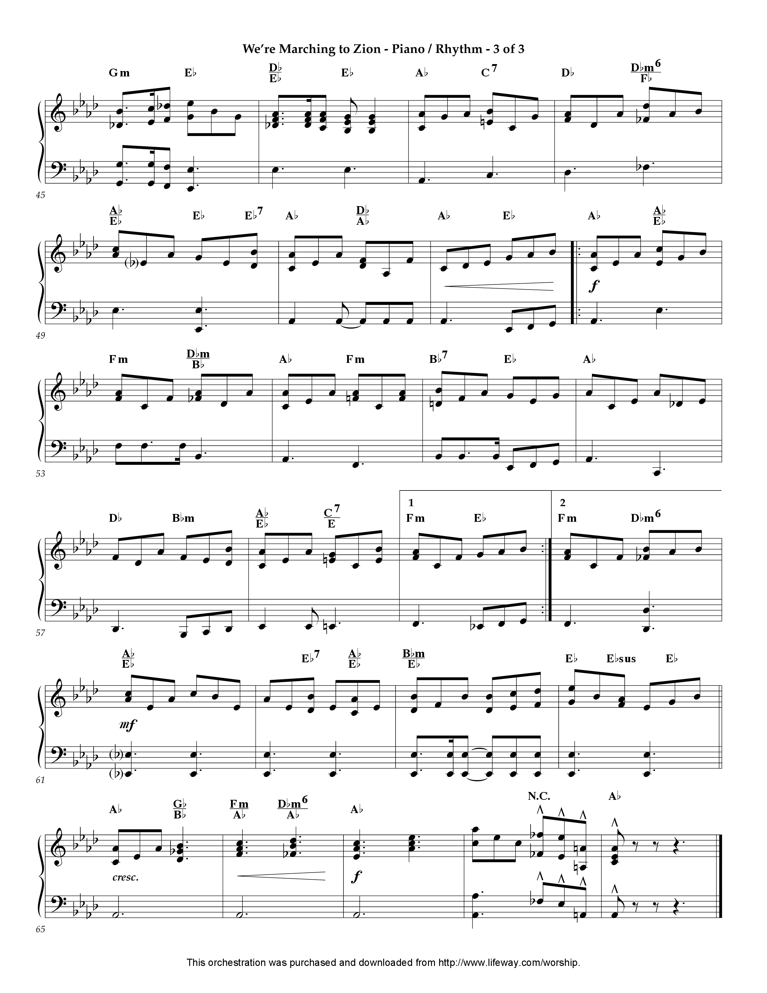 We're Marching To Zion (Instrumental) Piano Sheet (Lifeway Worship / Arr. Jeff Cranfill)
