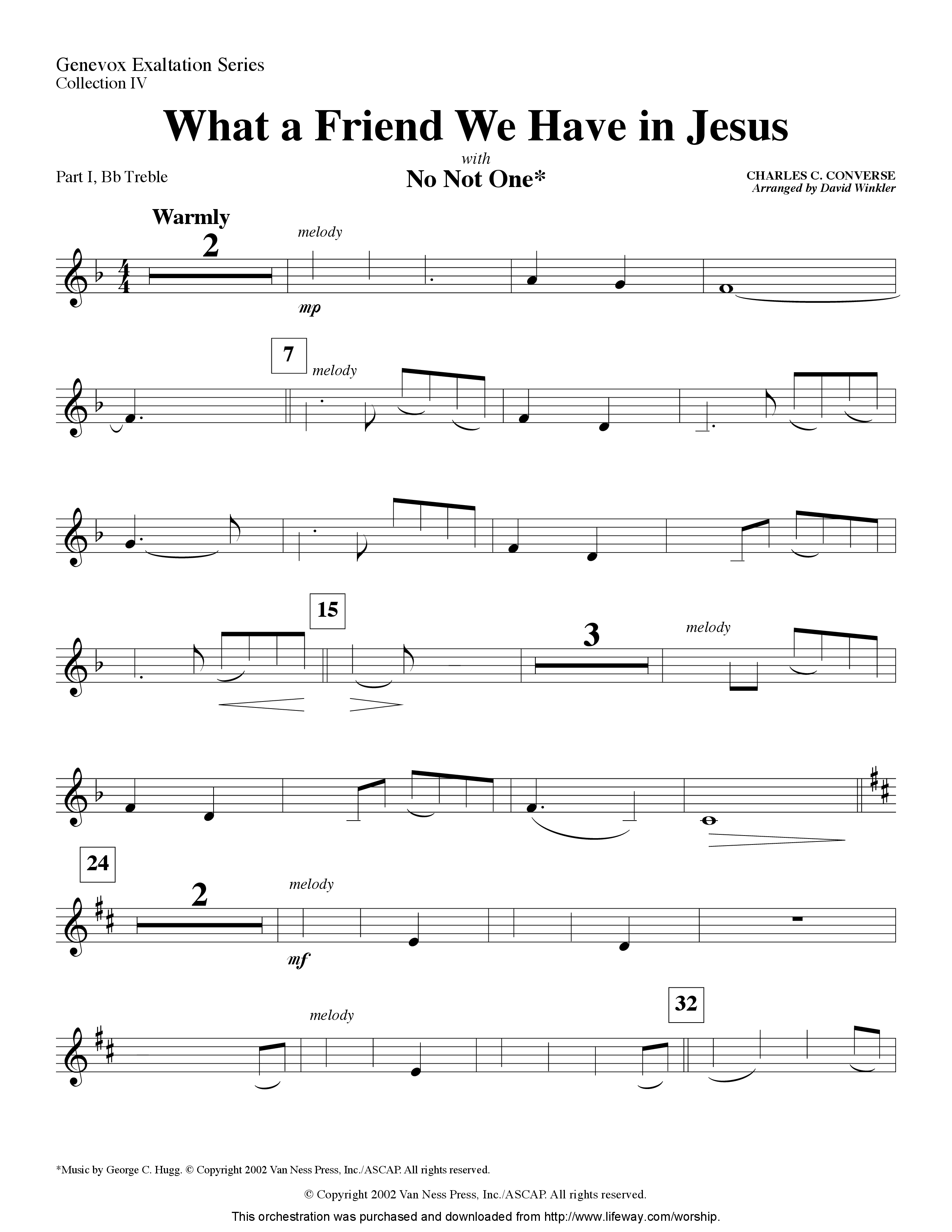 What A Friend We Have In Jesus (with No Not One) (Instrumental) Part 1: Bb, C, Eb Treble (Lifeway Worship / Arr. David Winkler)