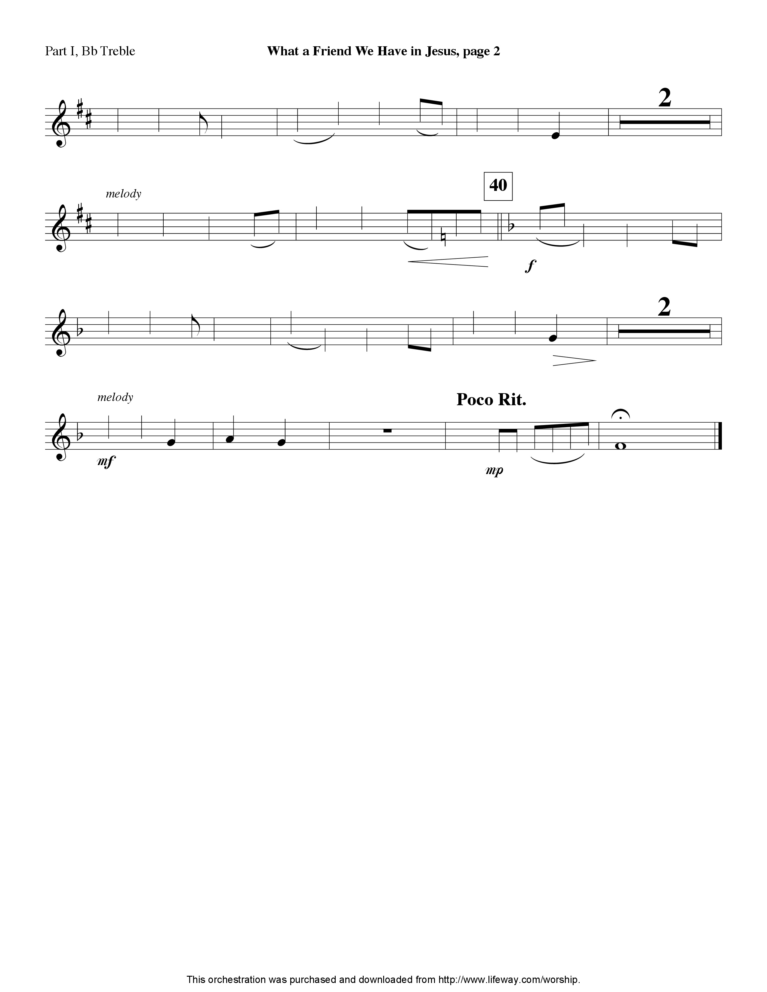 What A Friend We Have In Jesus (with No Not One) (Instrumental) Part 1: Bb, C, Eb Treble (Lifeway Worship / Arr. David Winkler)