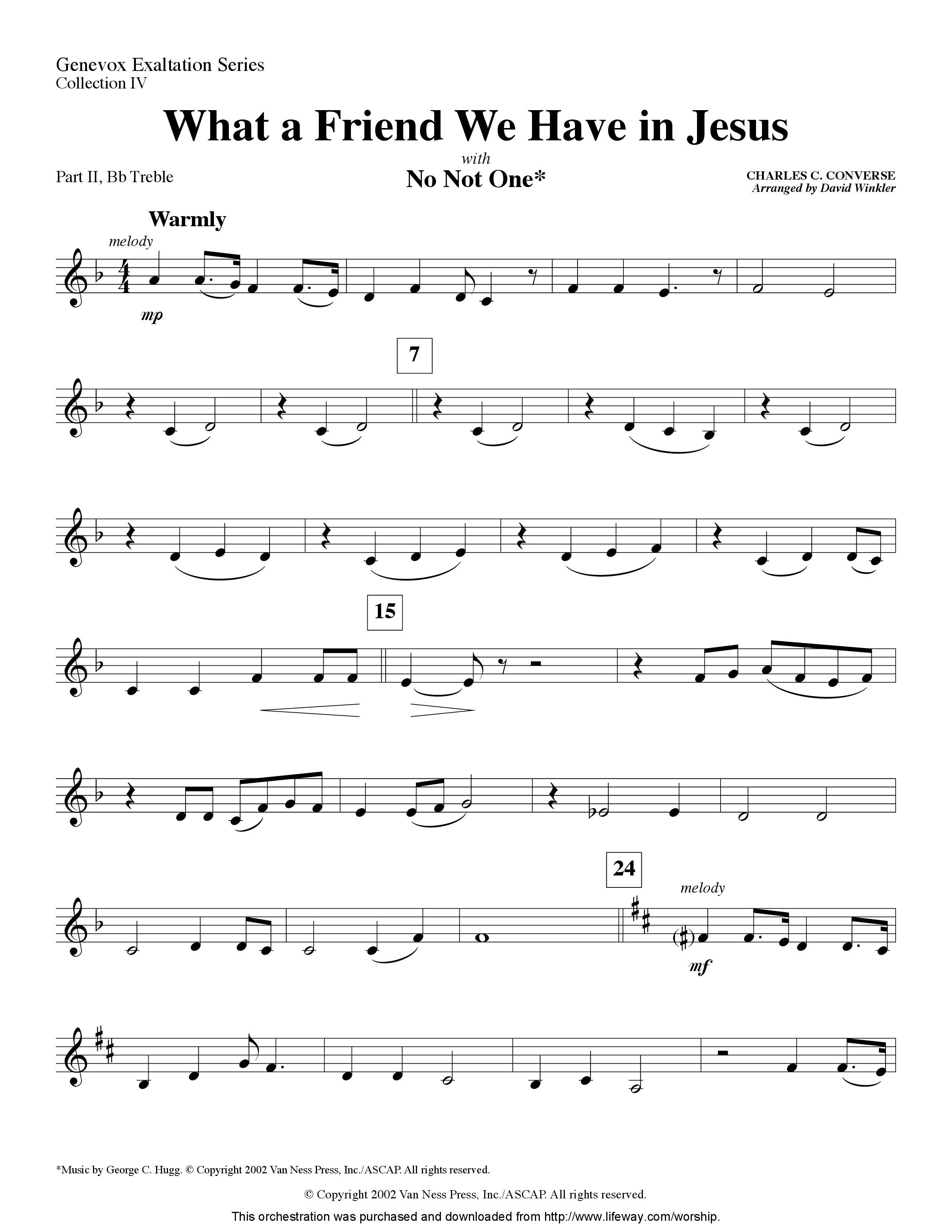 What A Friend We Have In Jesus (with No Not One) (Instrumental) Part 2: Bb, C, Eb, F Treble (Lifeway Worship / Arr. David Winkler)