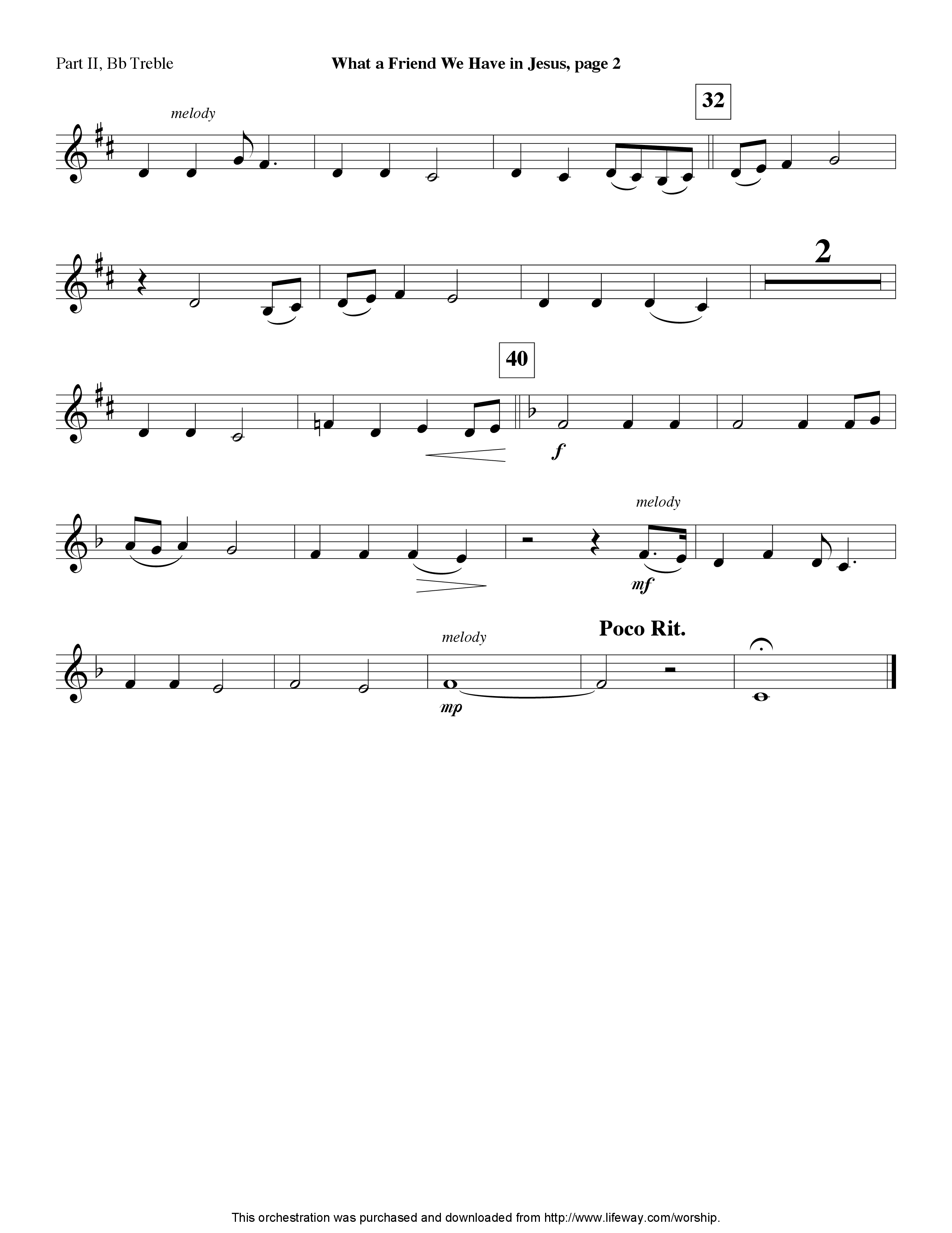 What A Friend We Have In Jesus (with No Not One) (Instrumental) Part 2: Bb, C, Eb, F Treble (Lifeway Worship / Arr. David Winkler)