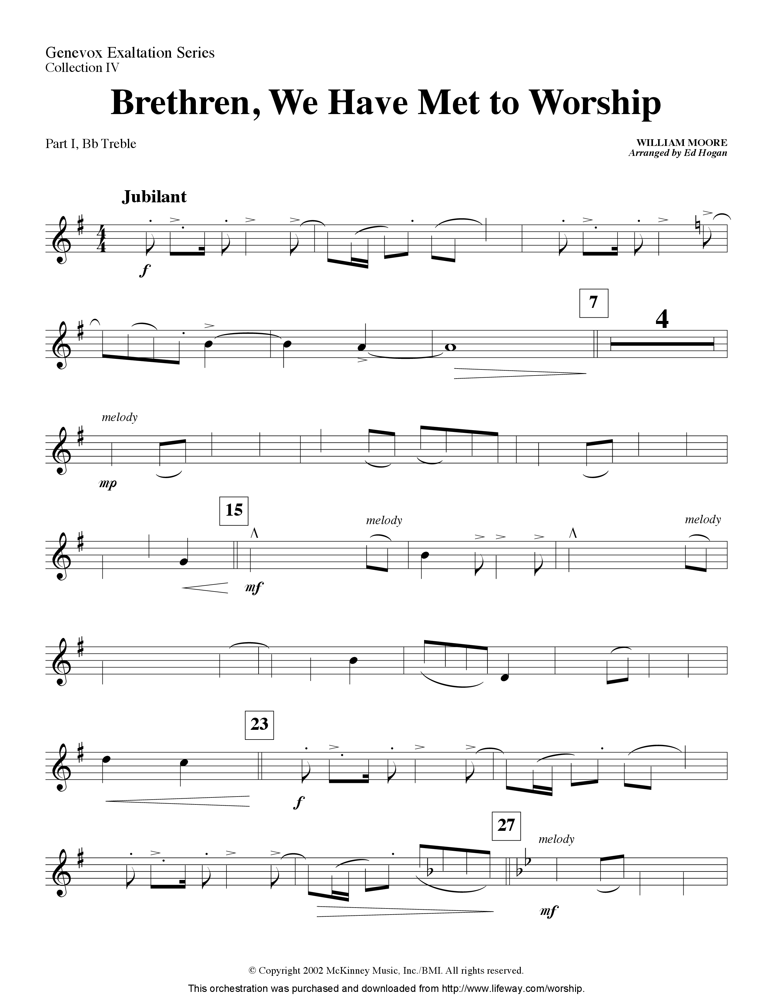 Brethren We Have Met To Worship (Instrumental) Part 1: Bb, C, Eb Treble (Lifeway Worship / Arr. Ed Hogan)